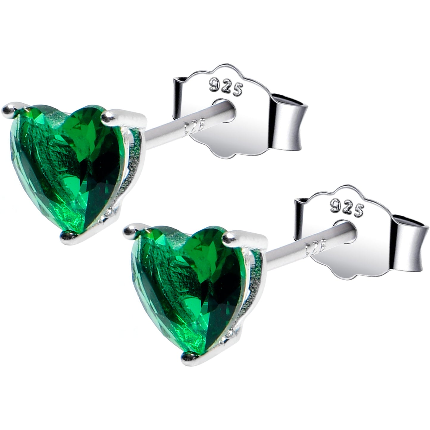 5mm CZ Heart 925 Sterling Silver May Birthstone Stud Earrings