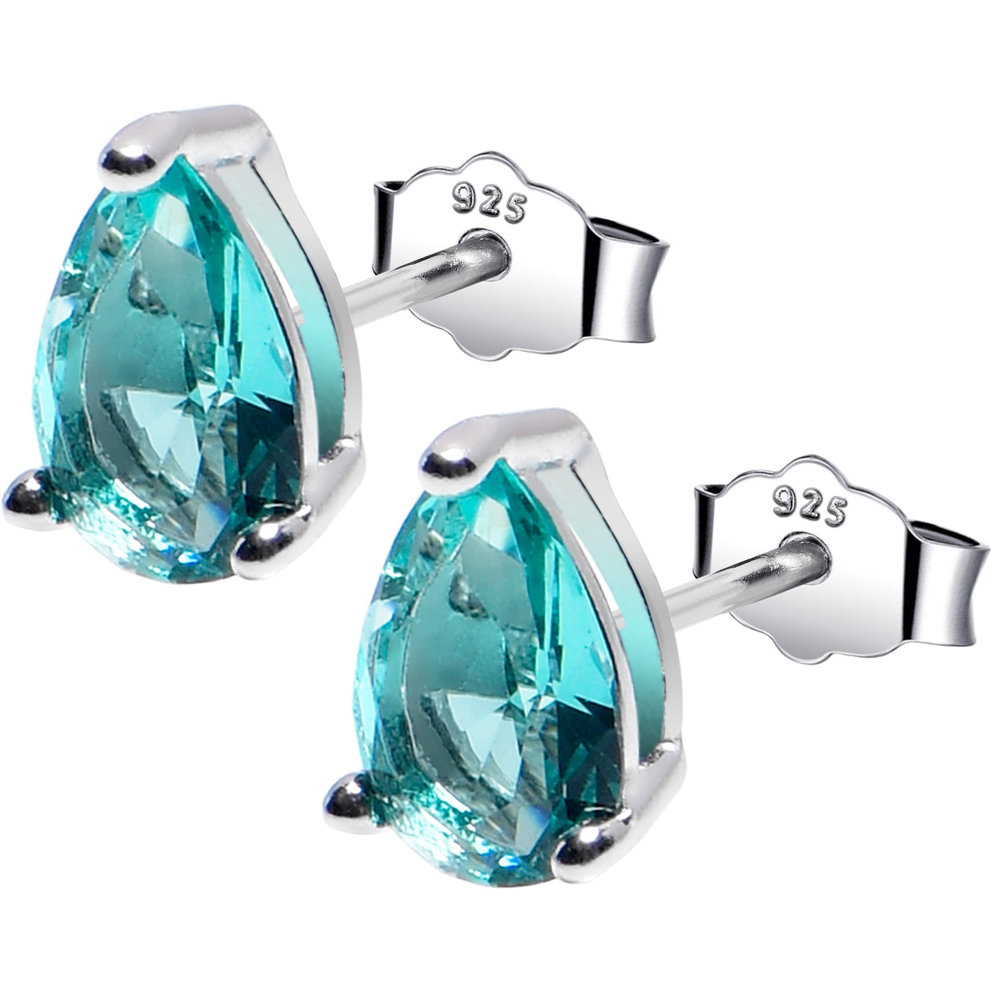 5mm CZ Pear 925 Sterling Silver December Birthstone Stud Earrings