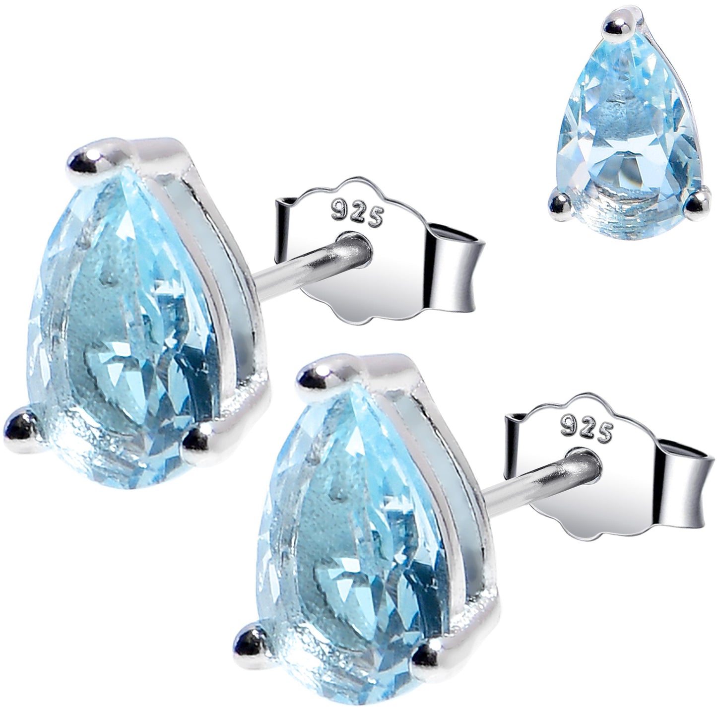 5mm CZ Pear 925 Sterling Silver March Birthstone Stud Earrings