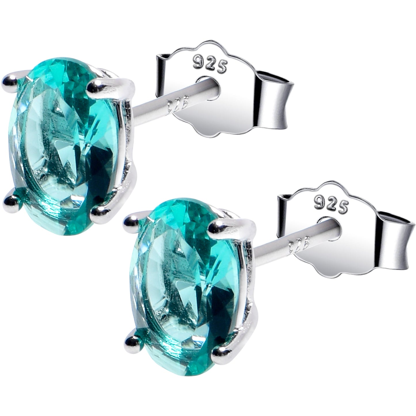 5mm CZ Oval 925 Sterling Silver December Birthstone Stud Earrings