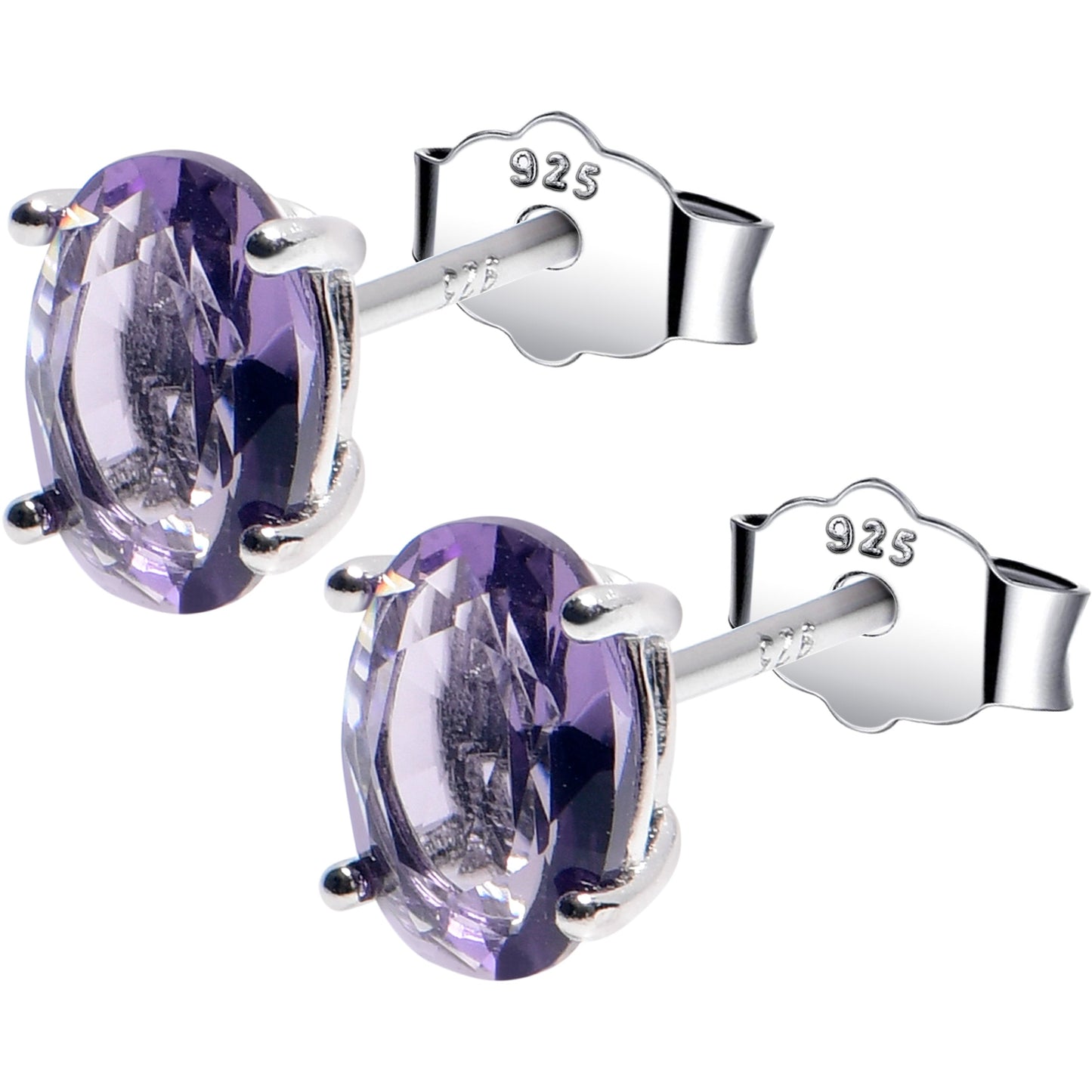 5mm CZ Oval 925 Sterling Silver February Birthstone Stud Earrings