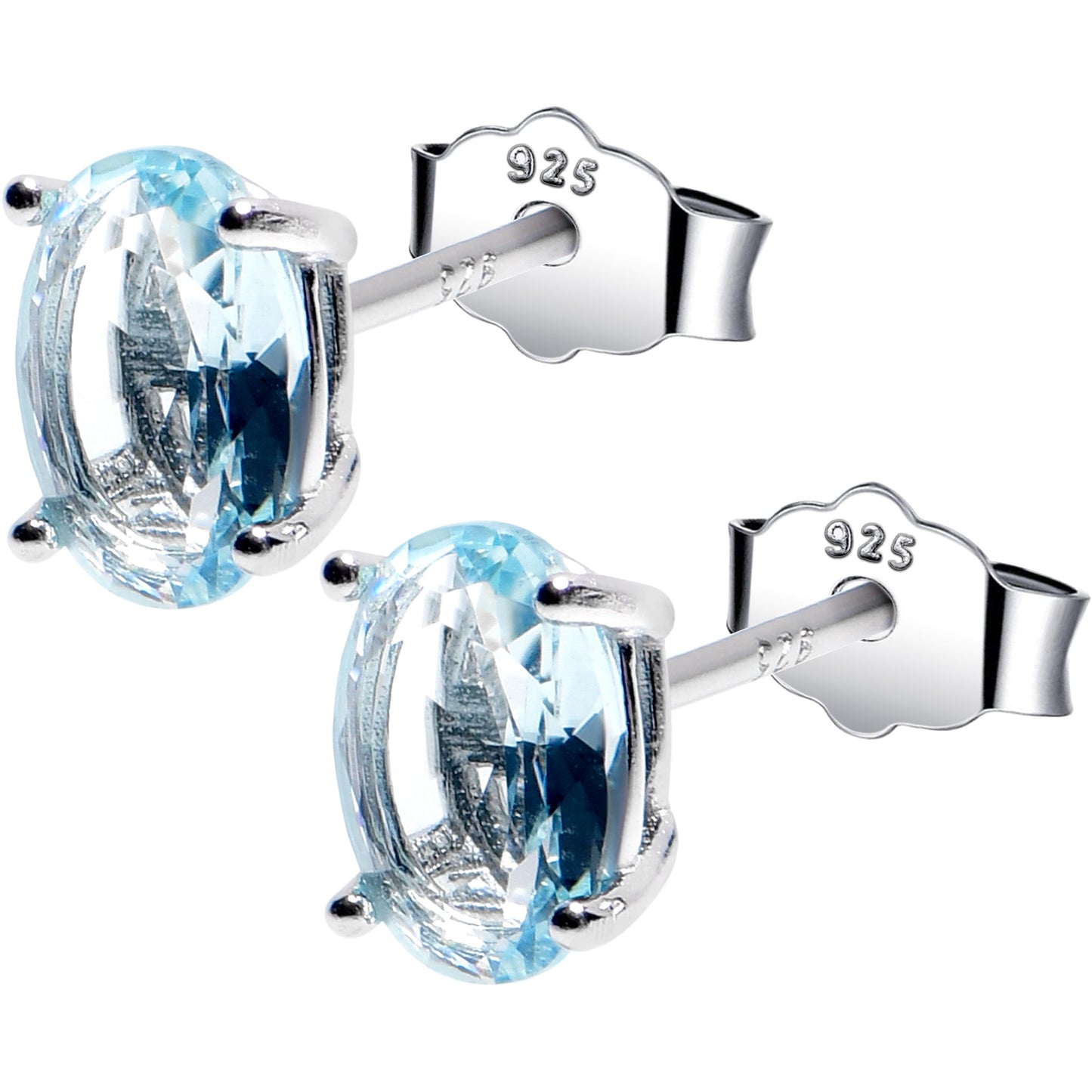 5mm CZ Oval 925 Sterling Silver March Birthstone Stud Earrings