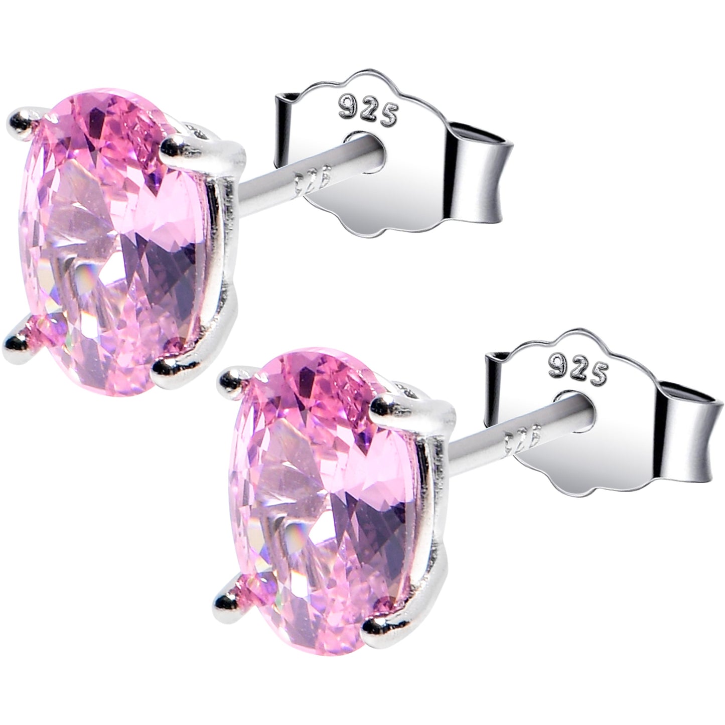 5mm CZ Oval 925 Sterling Silver October Birthstone Stud Earrings