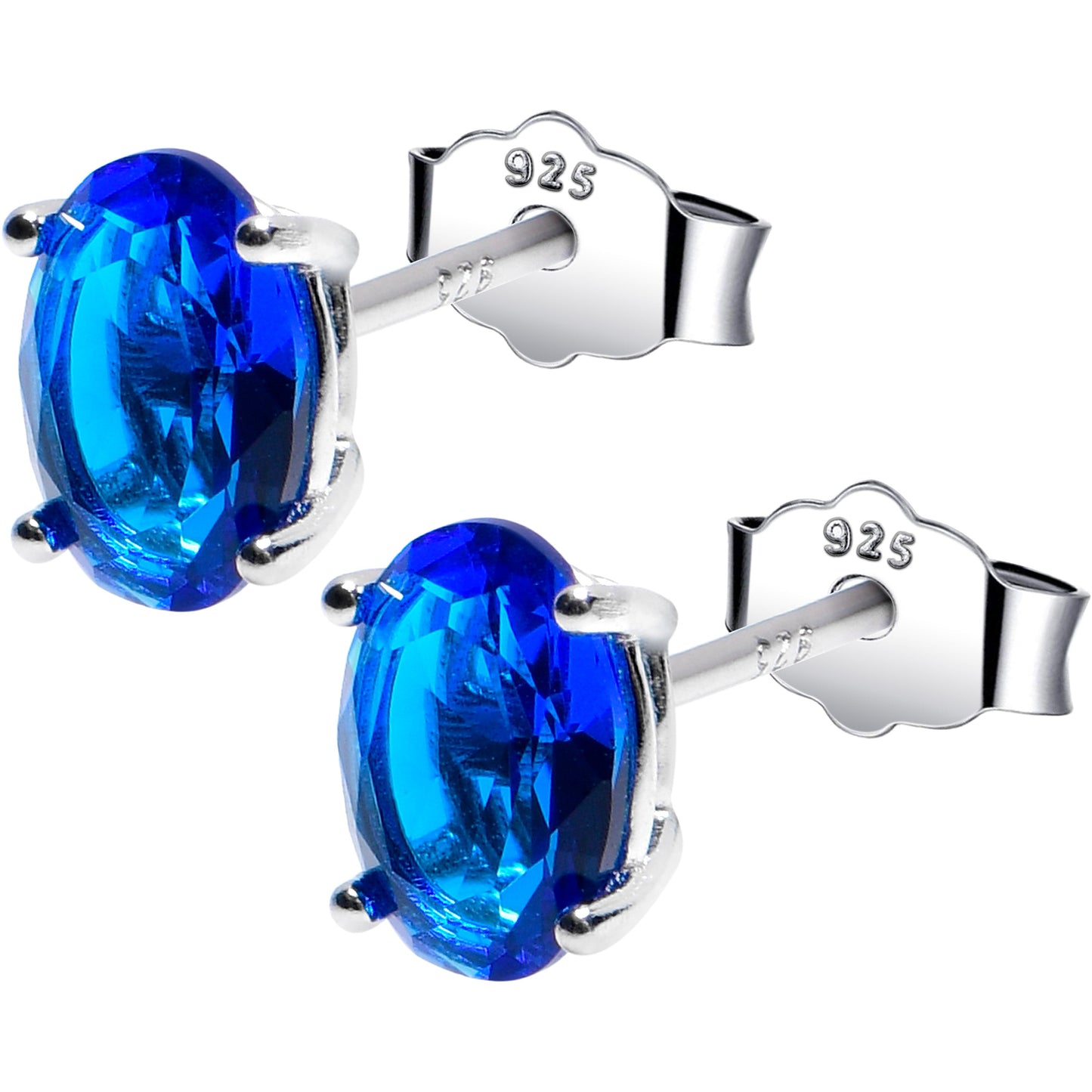 5mm CZ Oval 925 Sterling Silver September Birthstone Stud Earrings