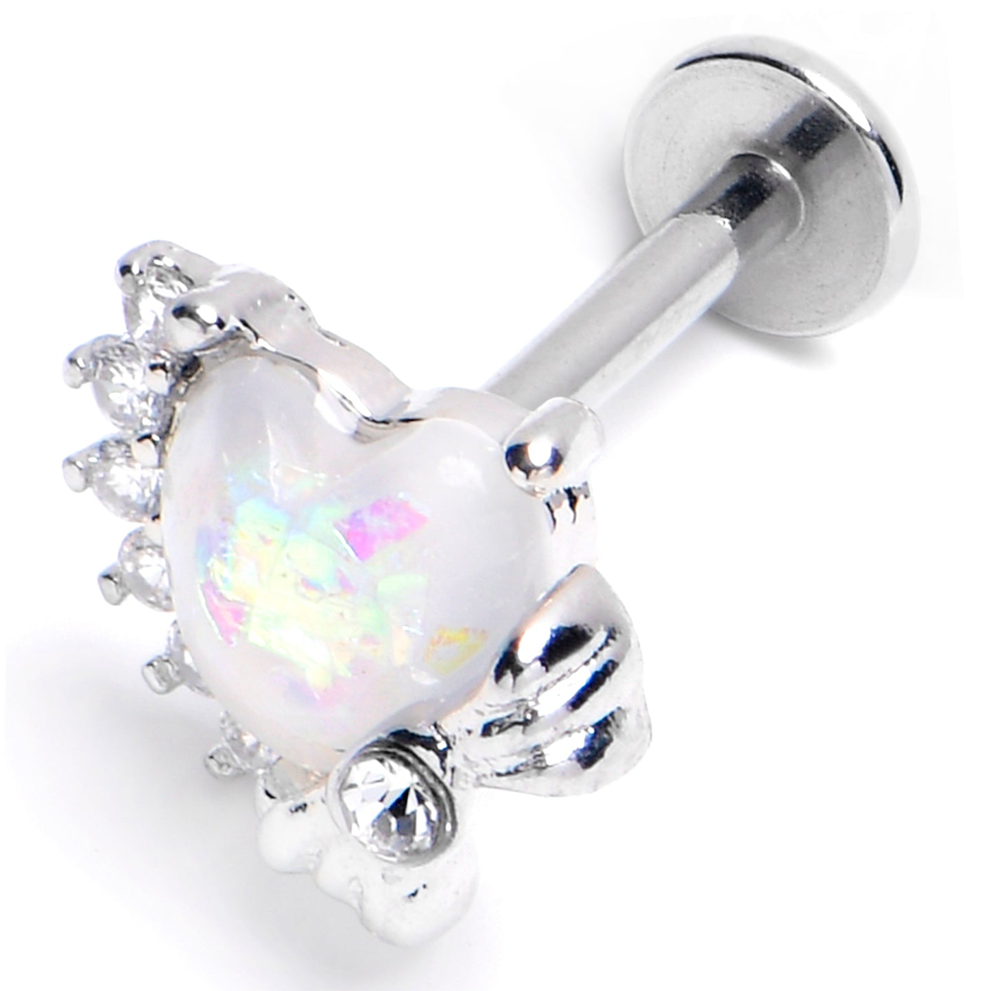 16G 5/16 White Faux Opal Sunny Heart Labret Monroe Tragus