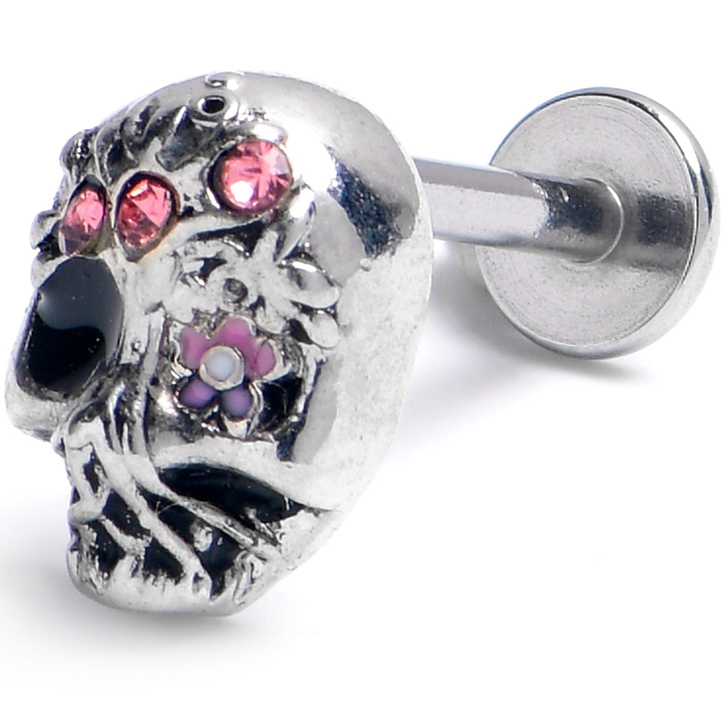 16G 5/16 Pink Gem Stylish Skull Labret Monroe Tragus