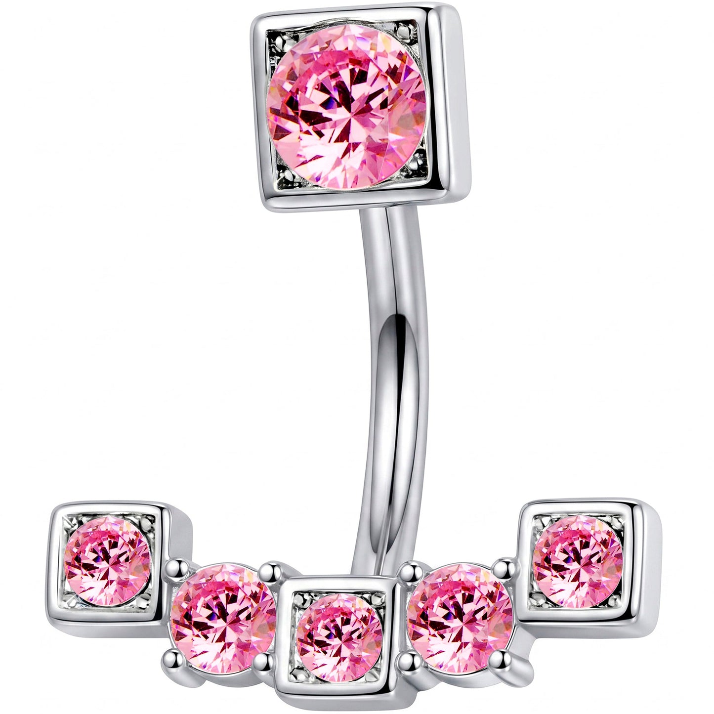 Pink Gem Blocky Arch Double Mount Belly Ring