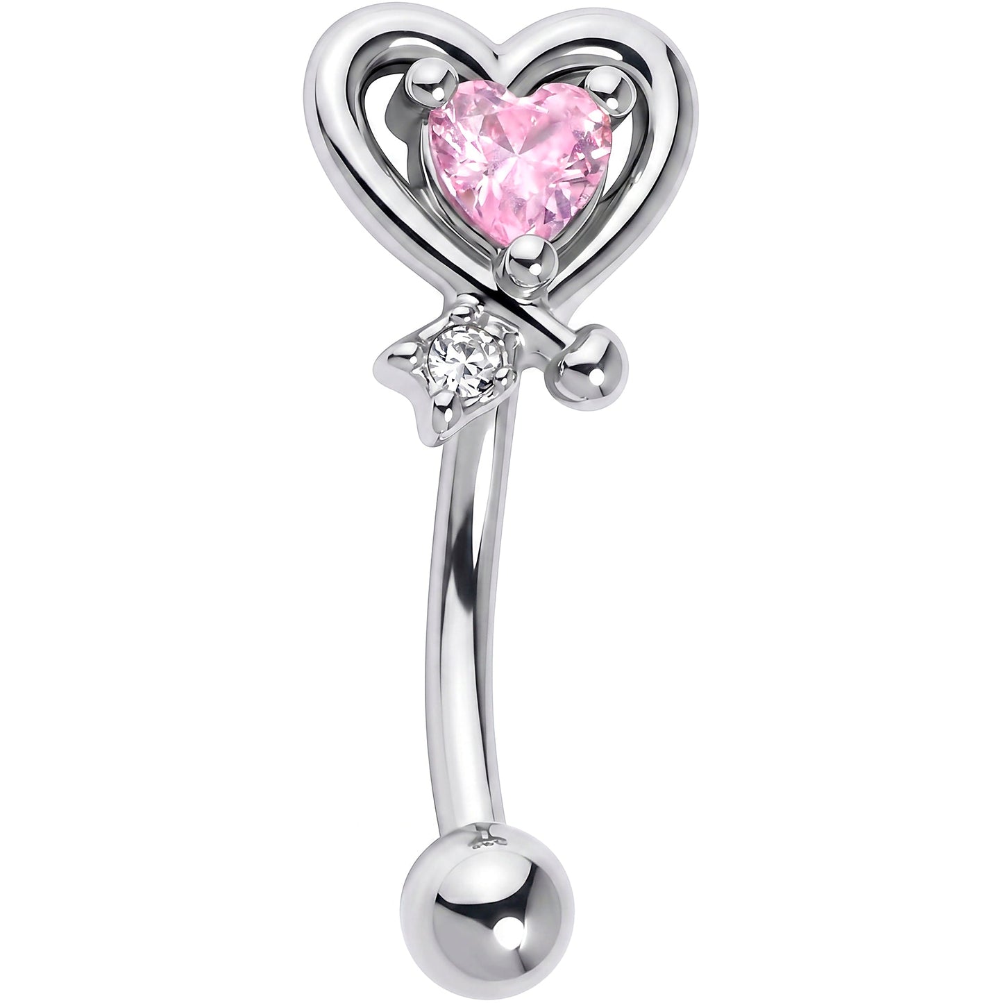 16G 5/16 Pink CZ Gem Wrapped in Heart Curved Eyebrow Ring