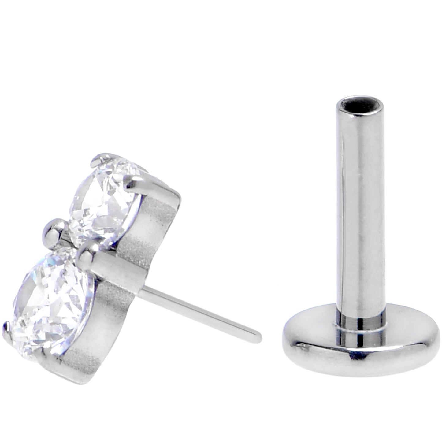 16G 1/4 Clear Gem G23 Titanium Threadless Push In Labret Tragus