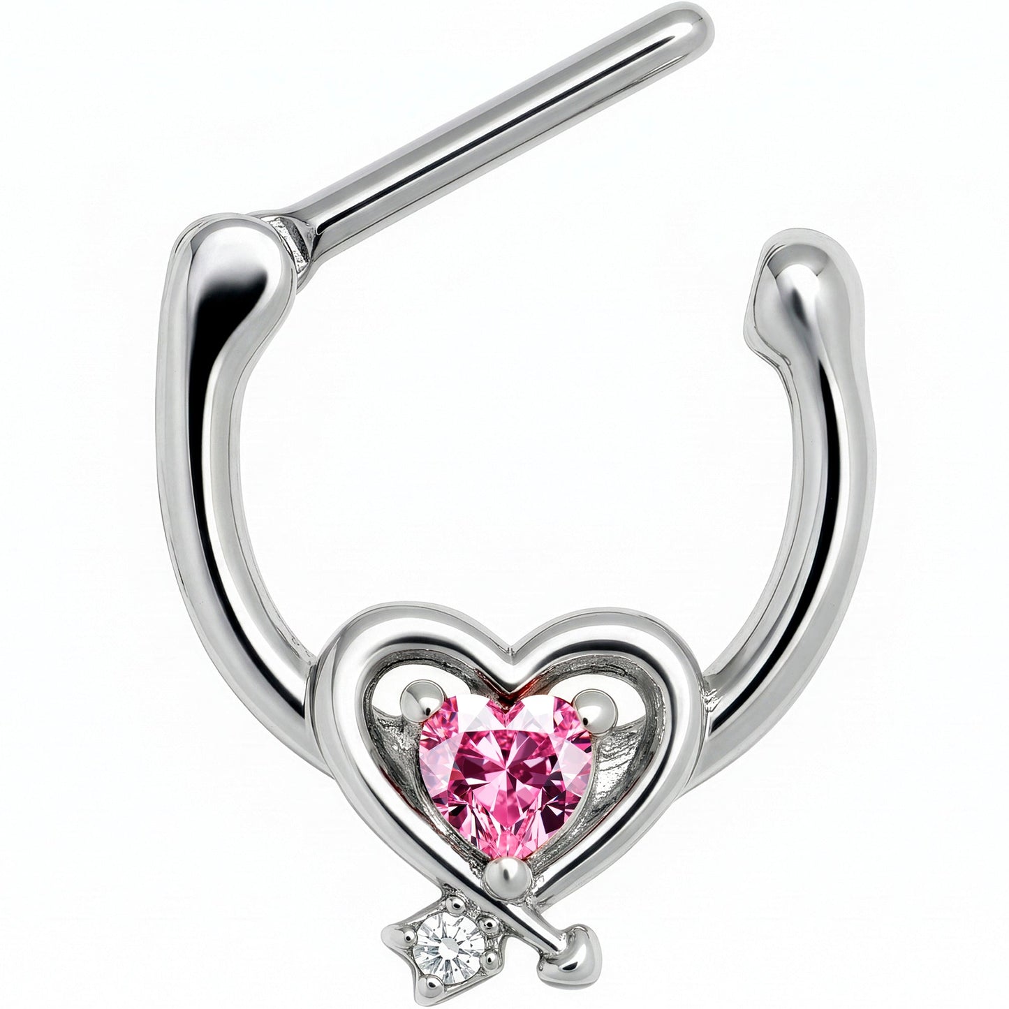 16G 5/16 Pink CZ Gem Wrapped in Heart Cartilage Clicker