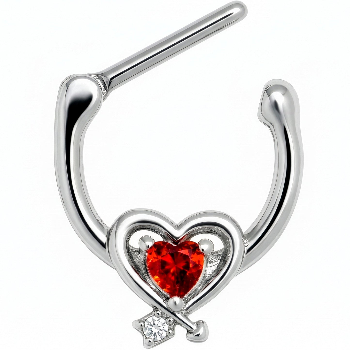 16G 5/16 Red CZ Gem Wrapped in Heart Cartilage Clicker