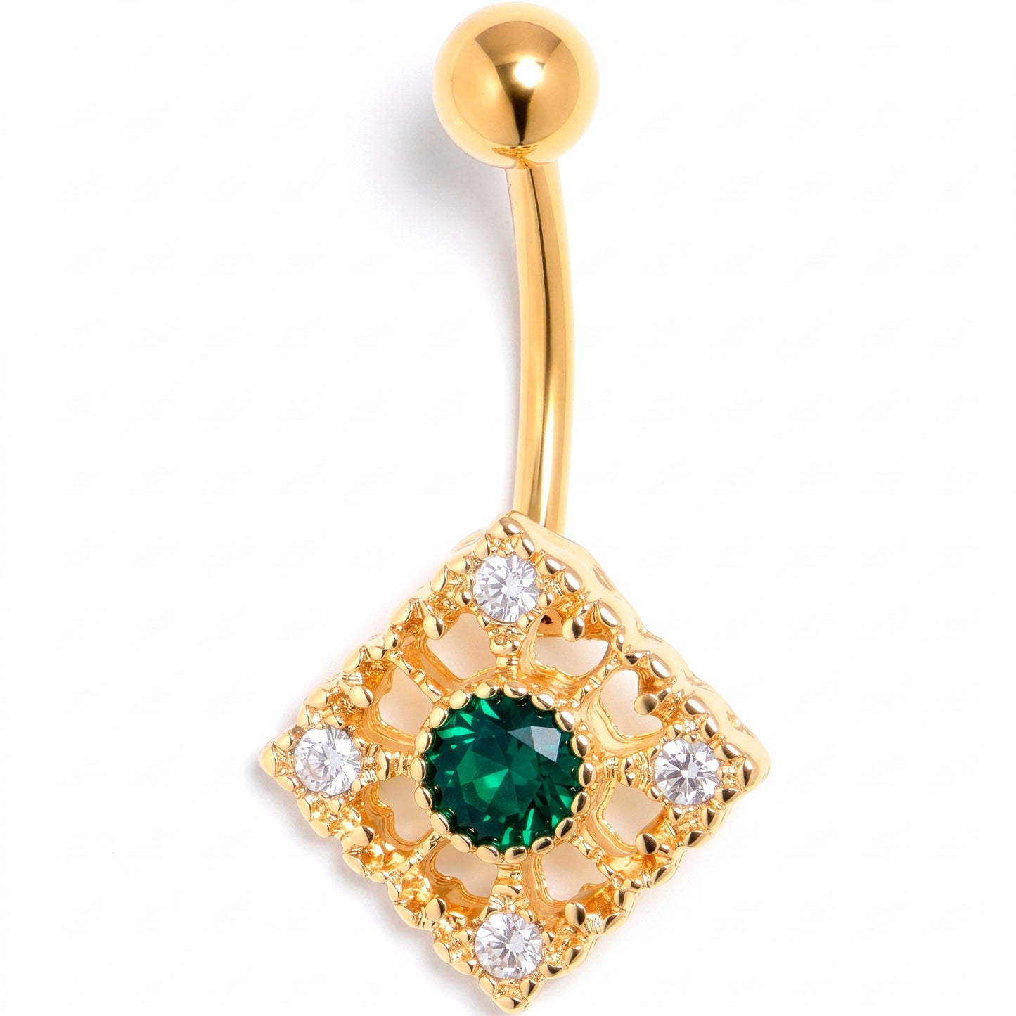 Green Clear Gem Gold Tone Classic Cross Belly Ring