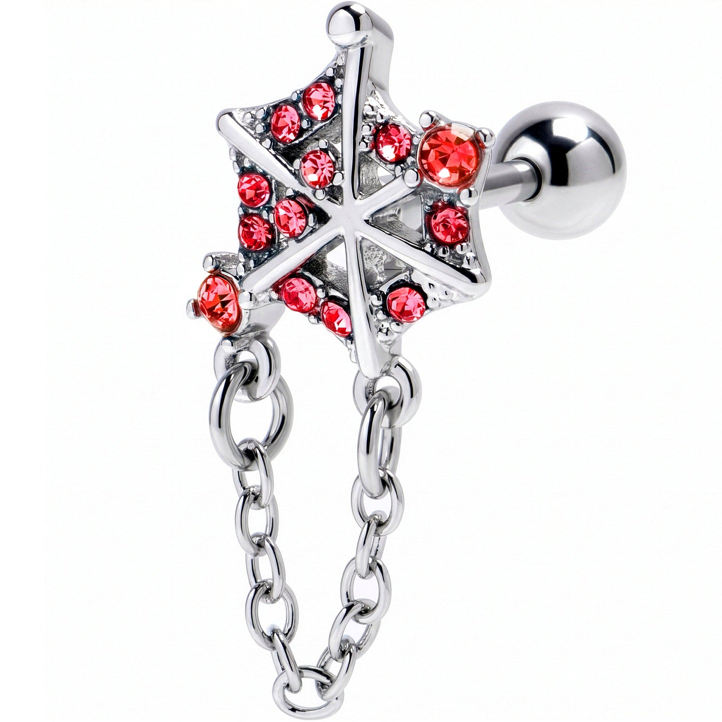 16G 1/4 Pink Gem Spiderweb Chain Dangle Cartilage Tragus Earring