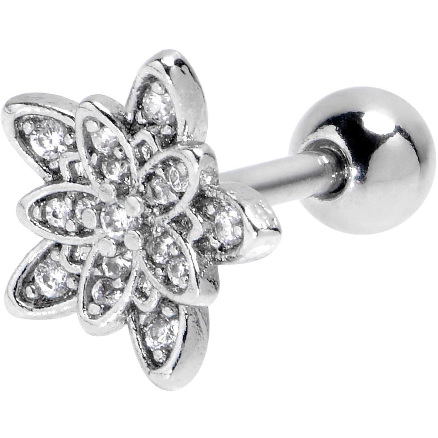 16G 1/4 Clear CZ Gem Snowflake Flower Cartilage Tragus Earring