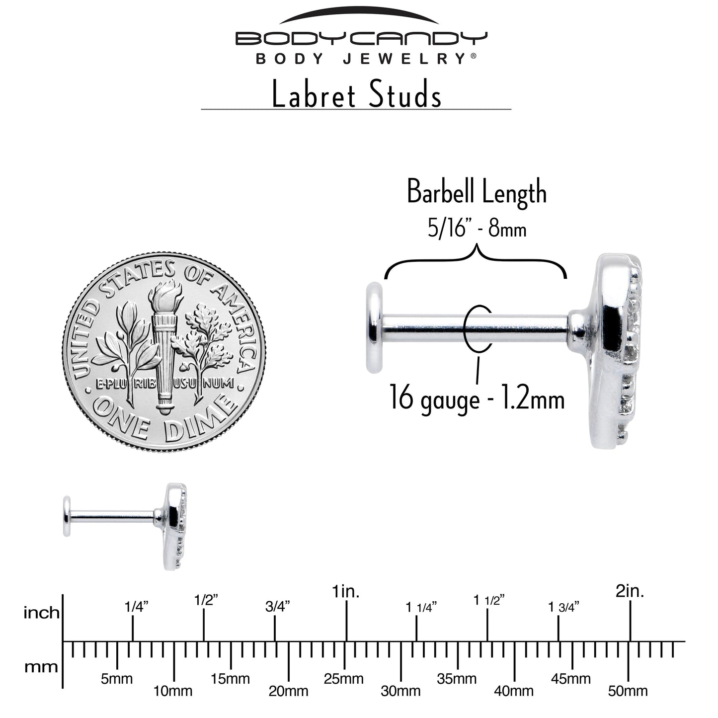 16G 5/16 Clear CZ Gem Lattice Hear Internally Threaded Labret