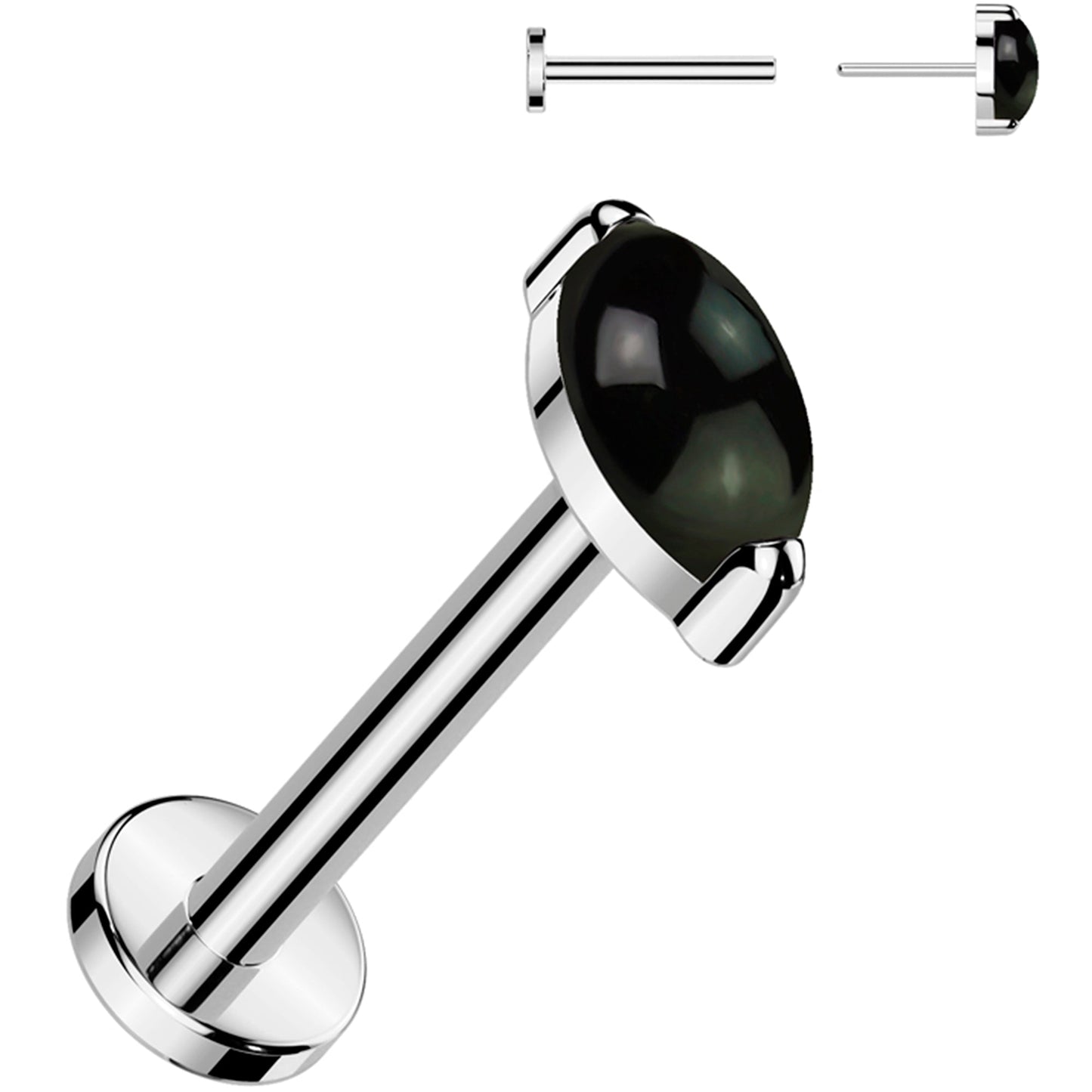 16G 5/16 Natural Black Onyx Oval Medical Grade Titanium Flat Back Earring