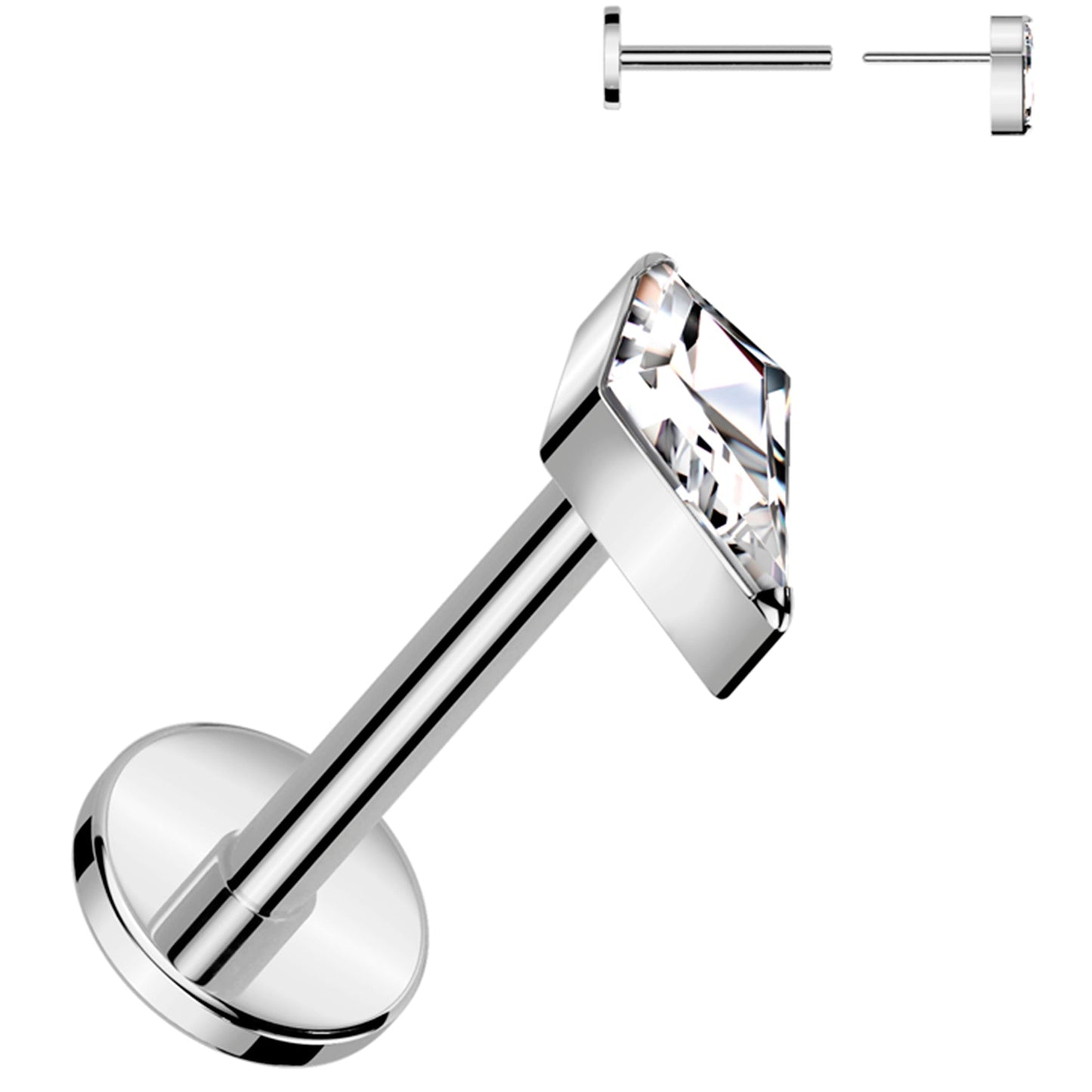 18G 5/16 Clear CZ Gem Spear Medical Grade Titanium Flat Back Earring