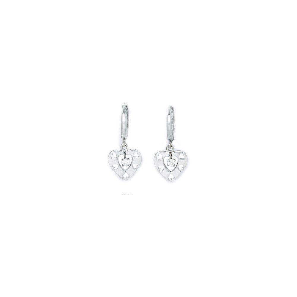 14k White Gold CZ Cutout Heart Huggy Earrings