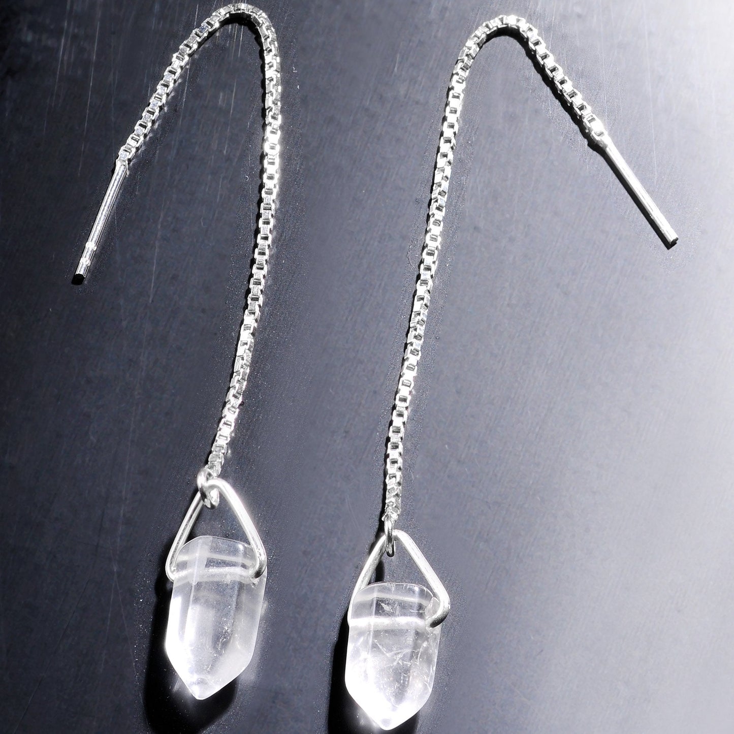 Handcrafted Clear Quartz 925 Sterling Silver Infinity Threader Earrings