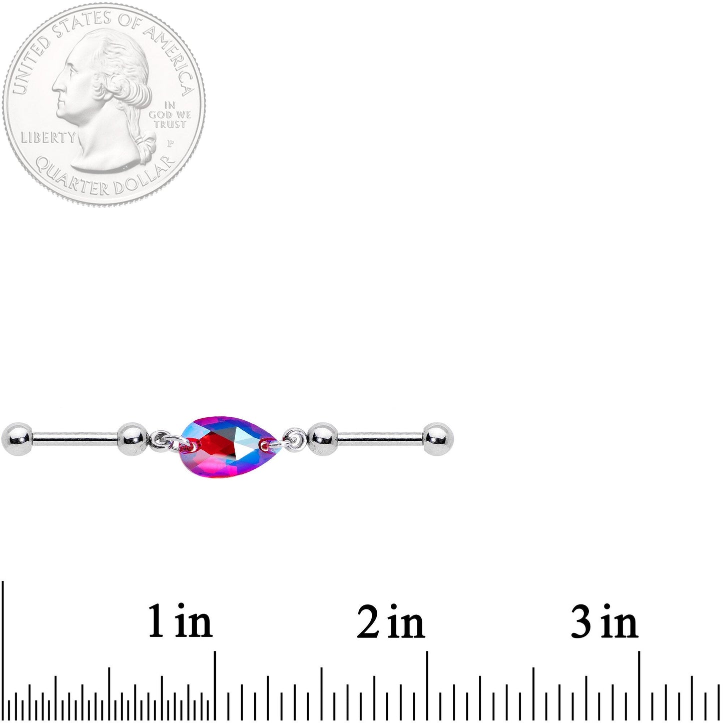 Pink Drop Double Industrial Barbell Created with Crystals