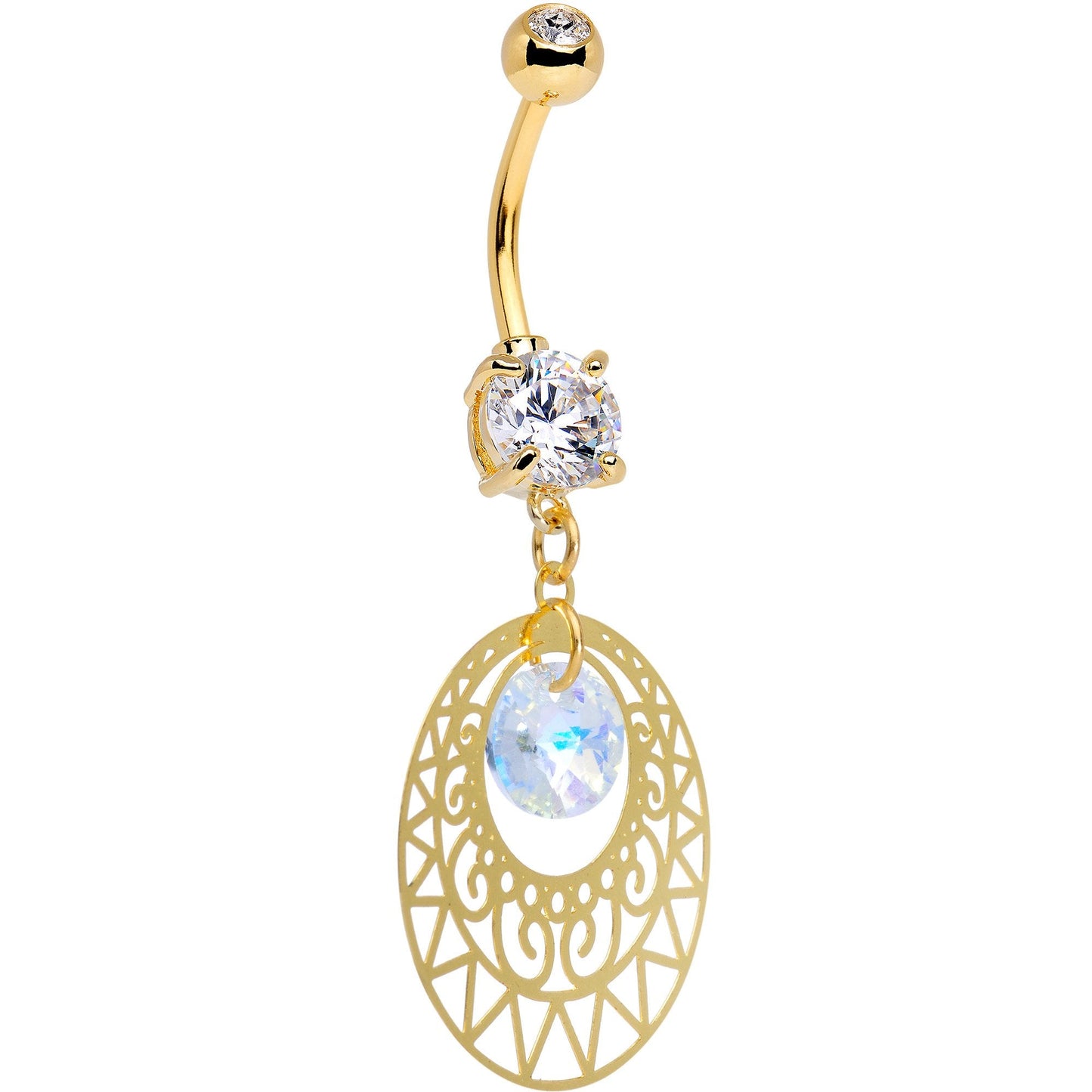Handcrafted Anodized Ovid Filigree Dangle Belly Ring Created with Crystals