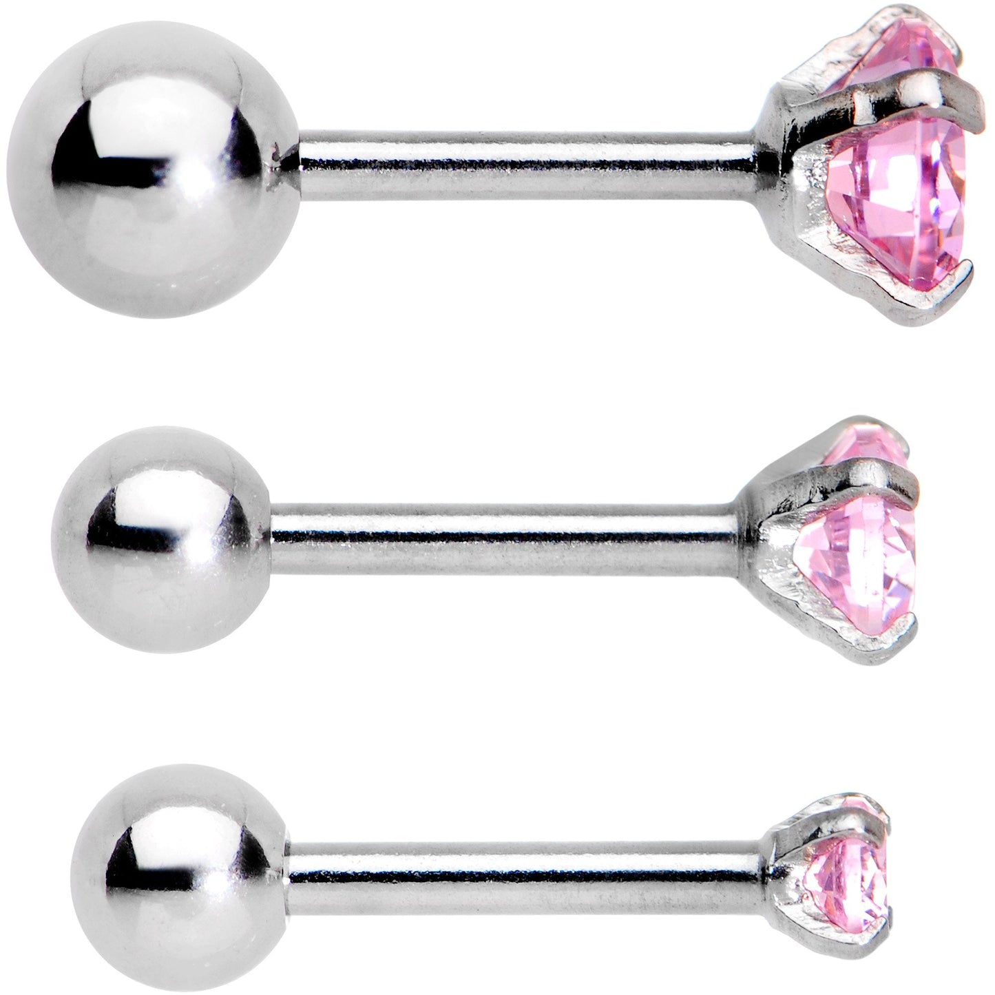 18G 1/4 Pink CZ Gem Tragus Cartilage Earring 3 Pack Set