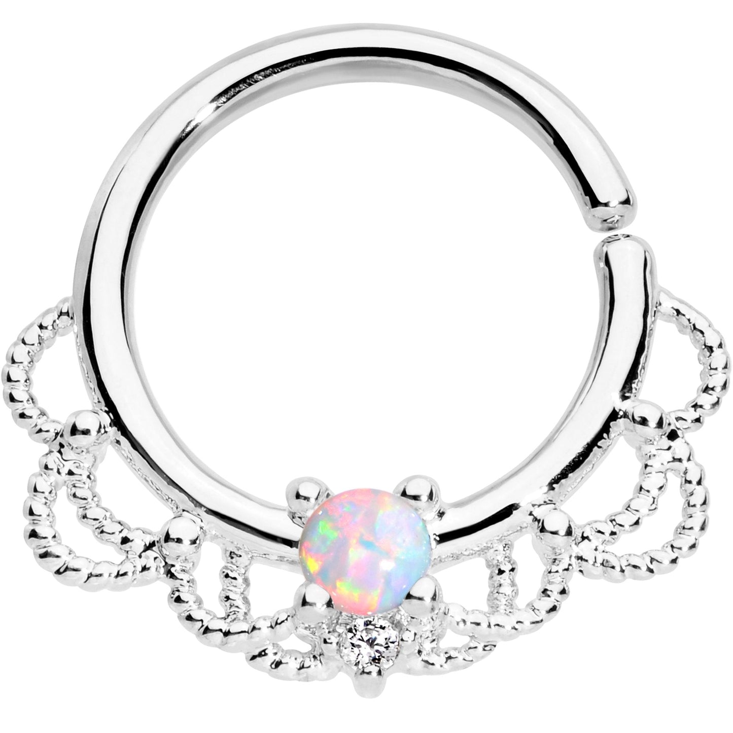 16G 5/16 White Faux Opal Platinum Plated Seamless Circular Ring