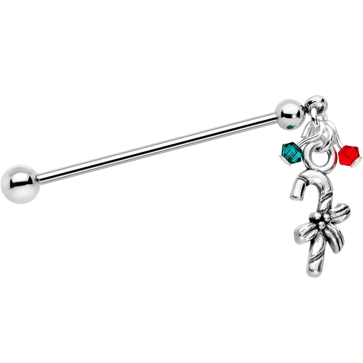 Holiday Candy Cane Industrial Barbell Created with Crystals