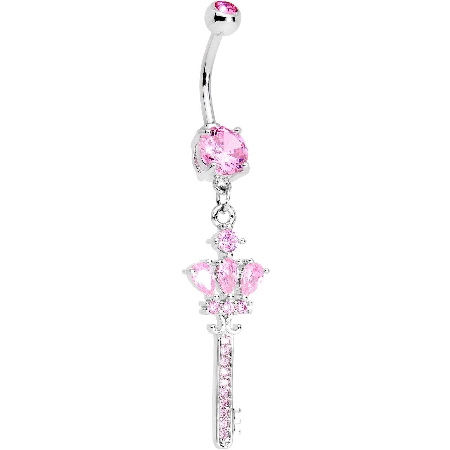 Pink Gem Classy Victorian Key Dangle Belly Ring