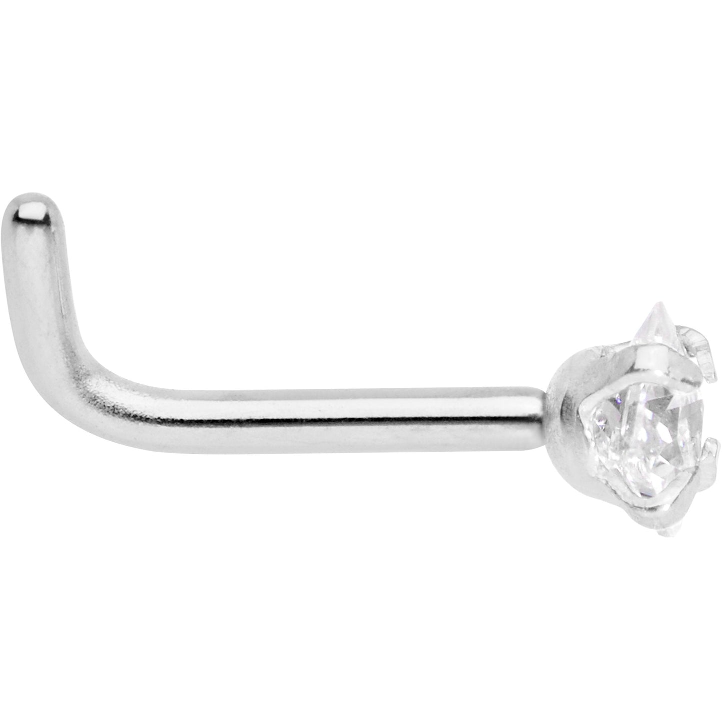 18G 1/4 Clear Square 2.5mm CZ Gem Steel L-Shape Nose Ring
