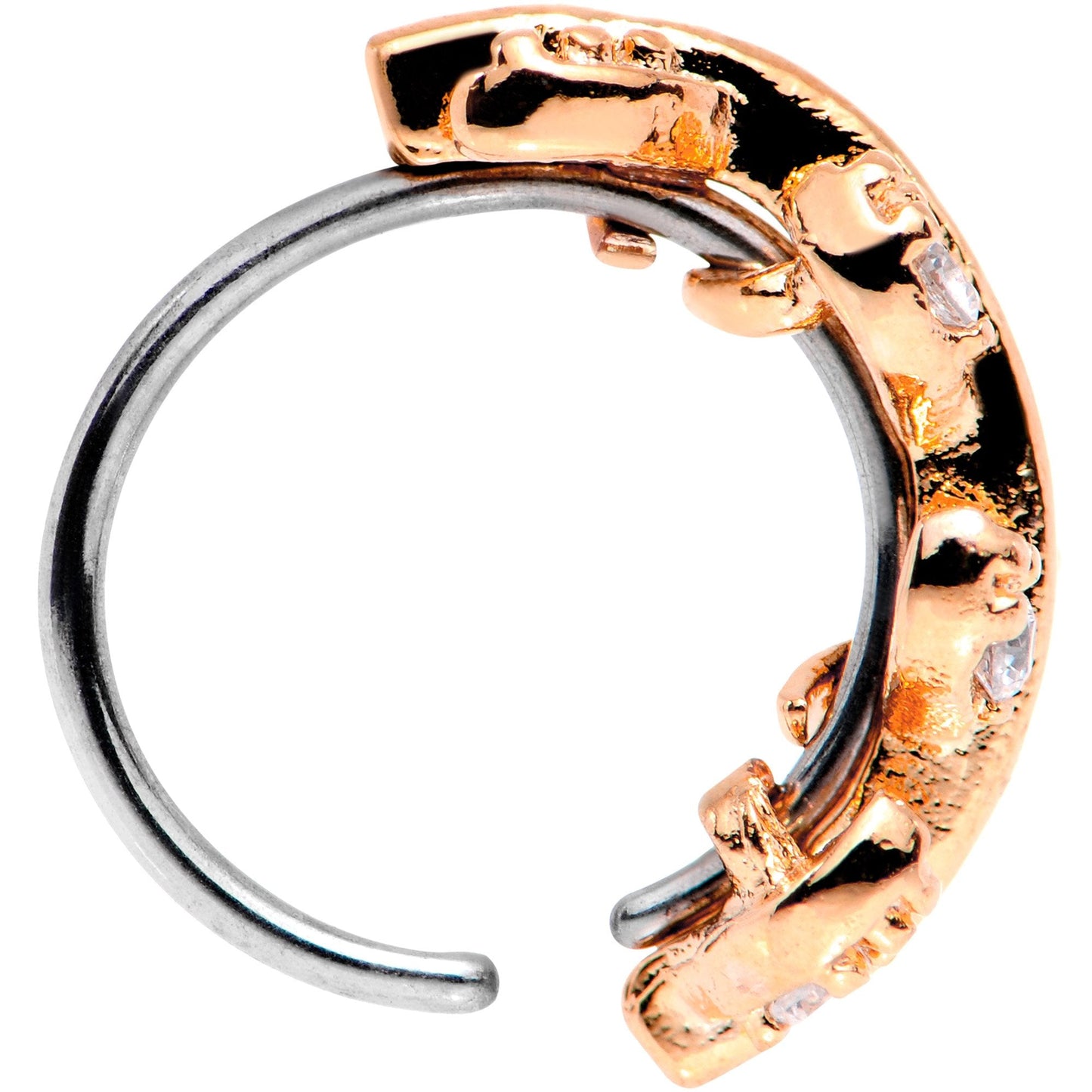 20G Clear CZ Gem Rose Gold Tone Leafy Seamless Circular Ring