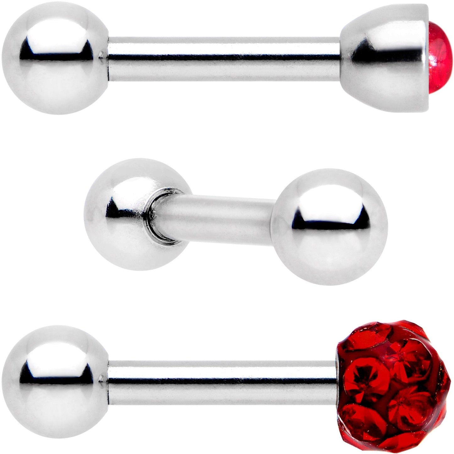 16G 1/4 Deep Red Faux Opal Inlay Cartilage Tragus Earring 3 Pack Set