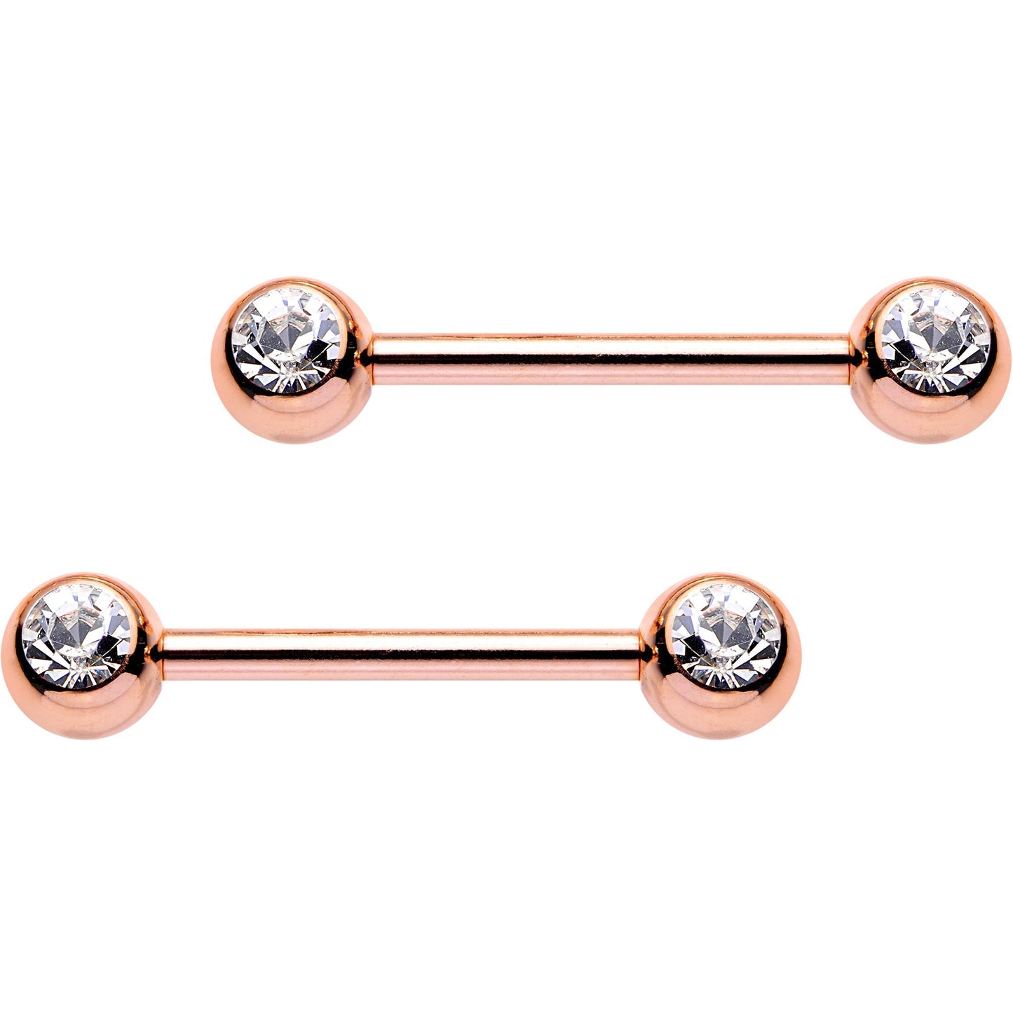14G 9/16 Clear Gem Rose Gold PVD Barbell Nipple Ring Set