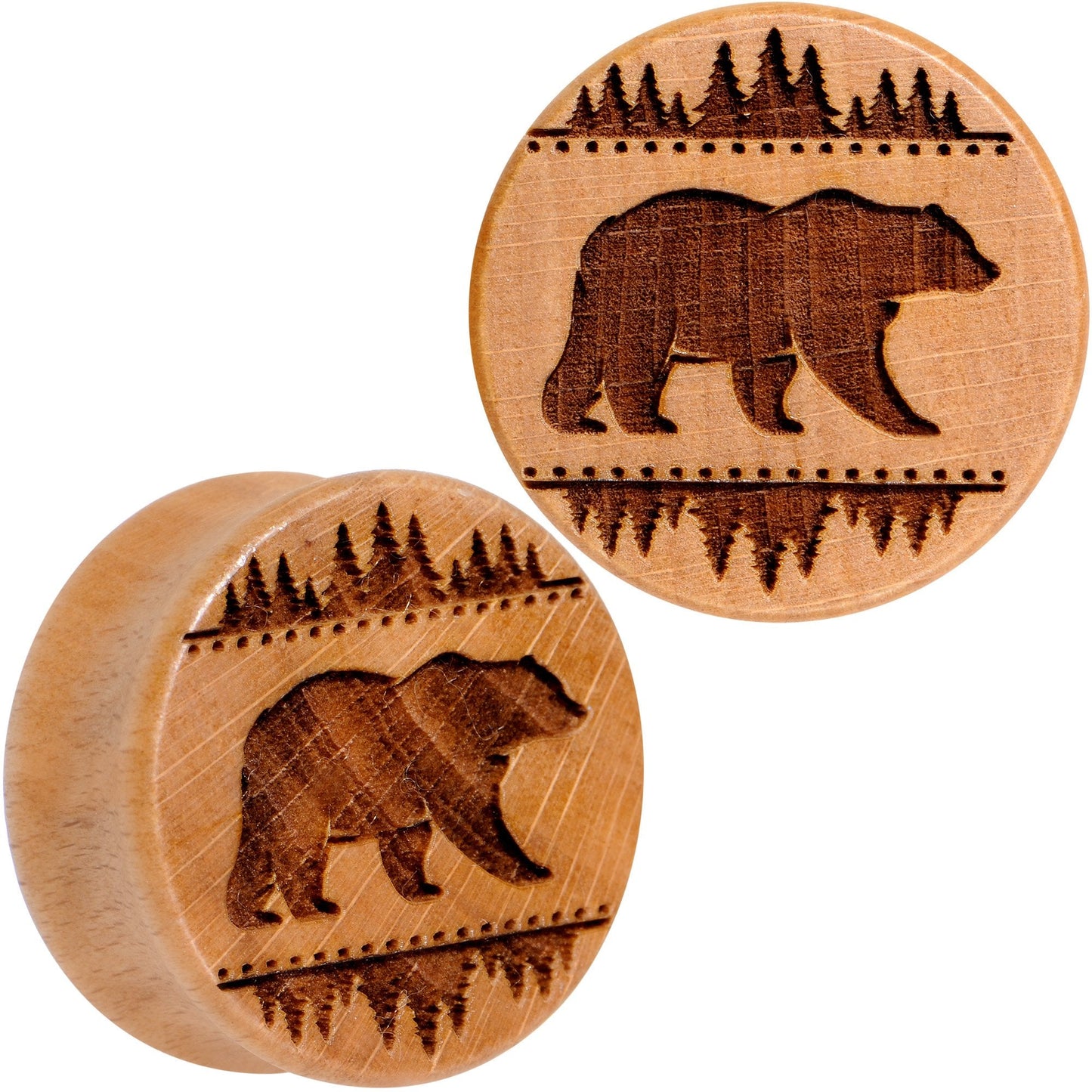 Organic Beechwood Holiday Bear in the Woods Saddle Plug Set Sizes 8mm to 20mm