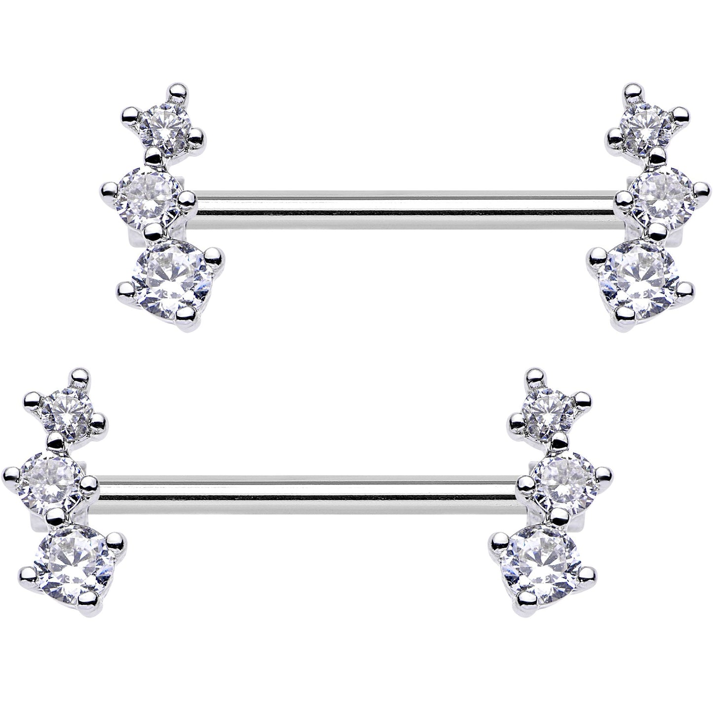 Clear CZ Gem Triple Cascade Barbell Nipple Ring Set