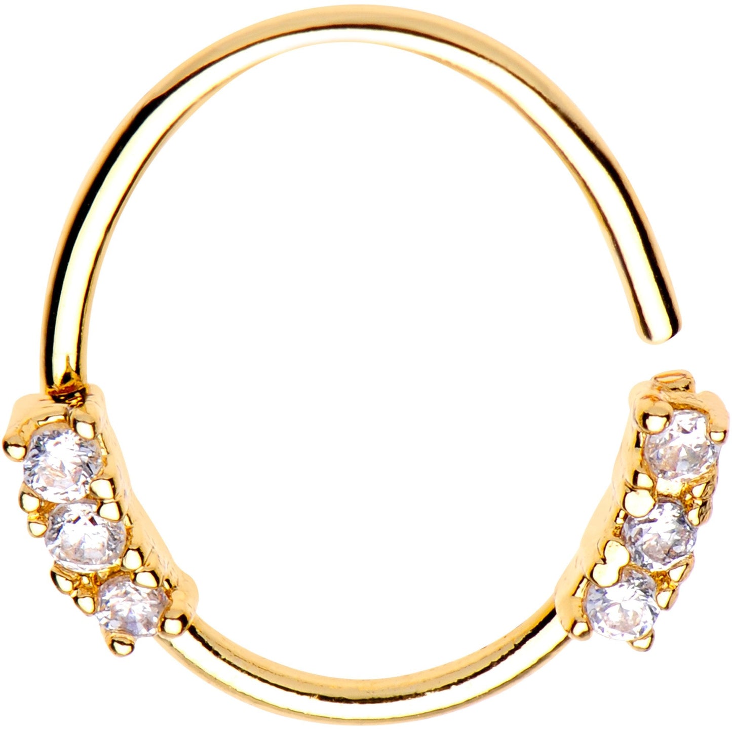 20G 3/8 Clear Gem Gold Tone Circular Closure Ring