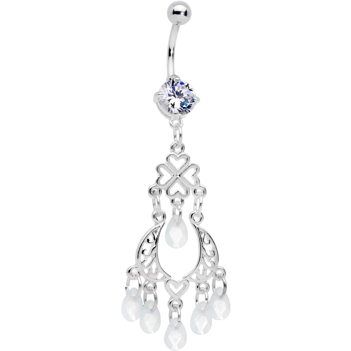 Clear Gem Clover Chandelier Dangle Belly Ring
