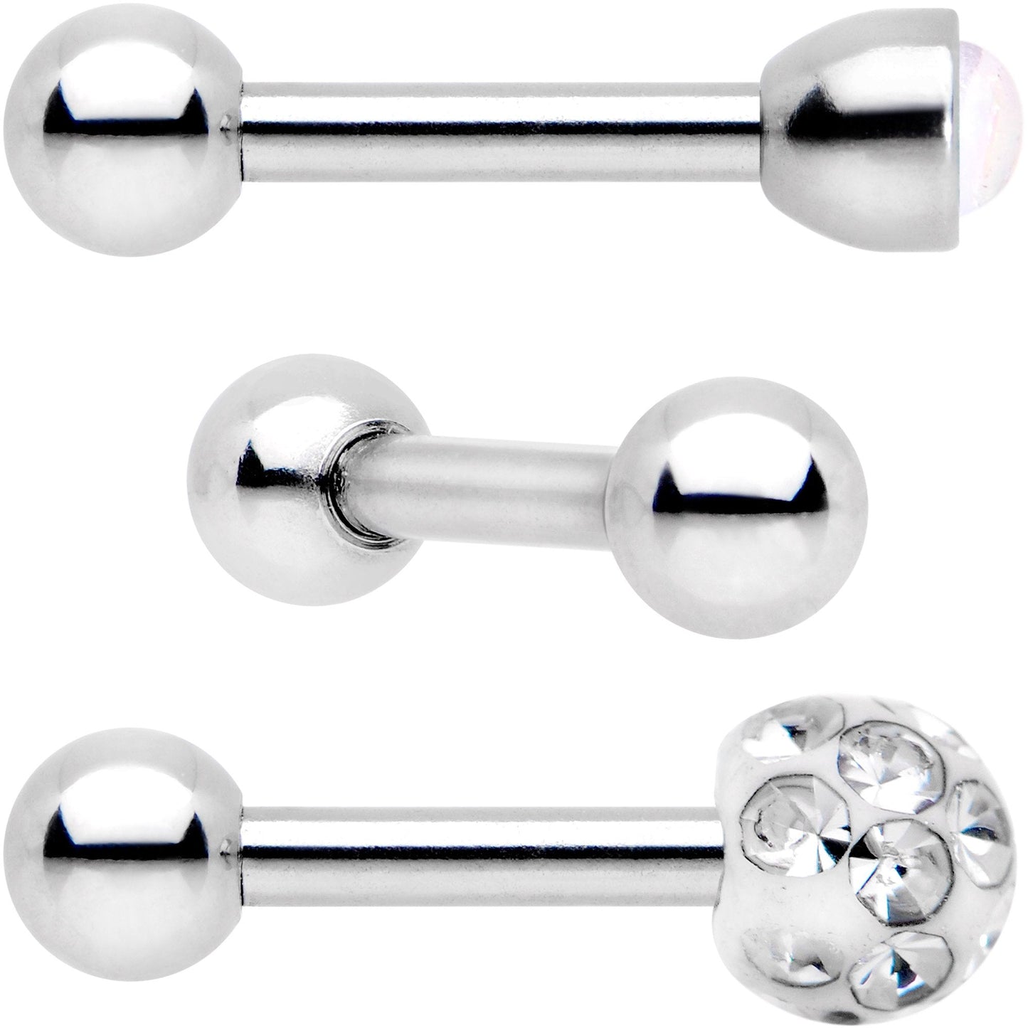 16G 1/4 Clear Gem Inlay Cartilage Tragus Earring 3 Pack Set