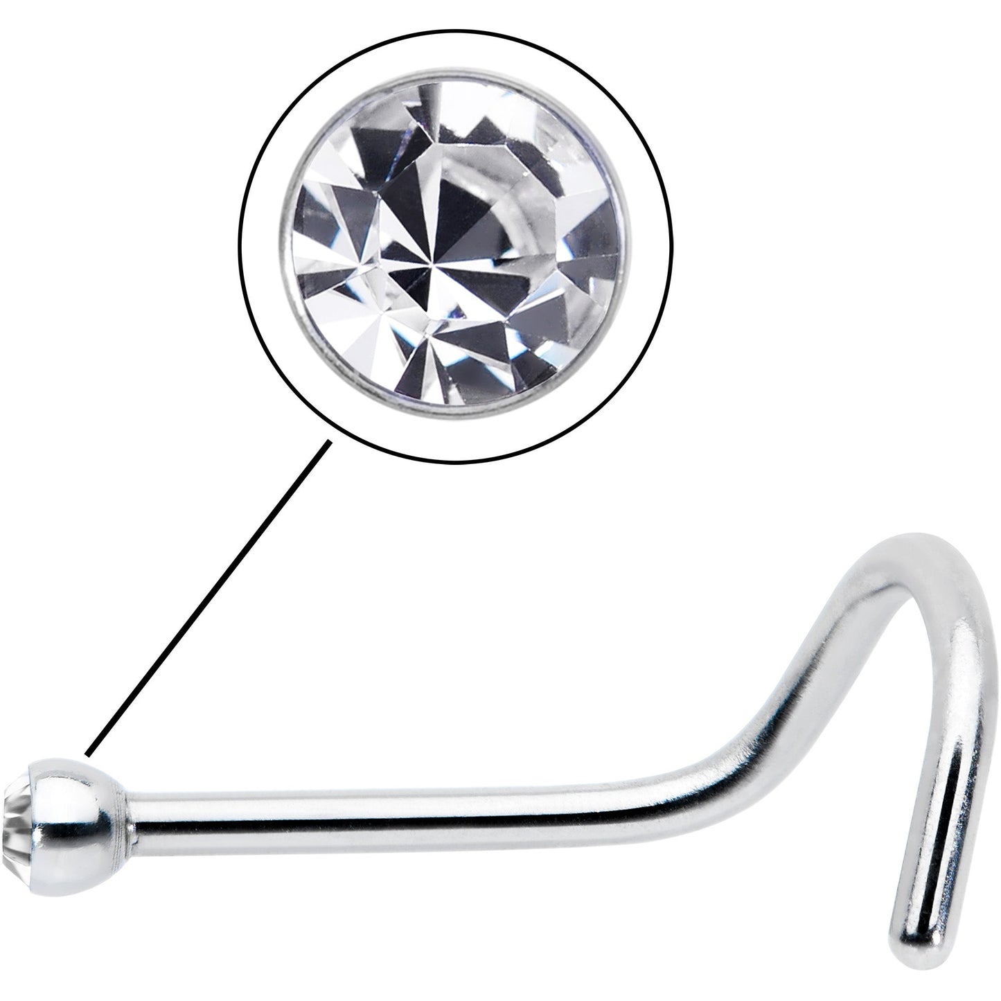 20G Stainless Steel Crystalline Gem Micro Nose Ring Twister