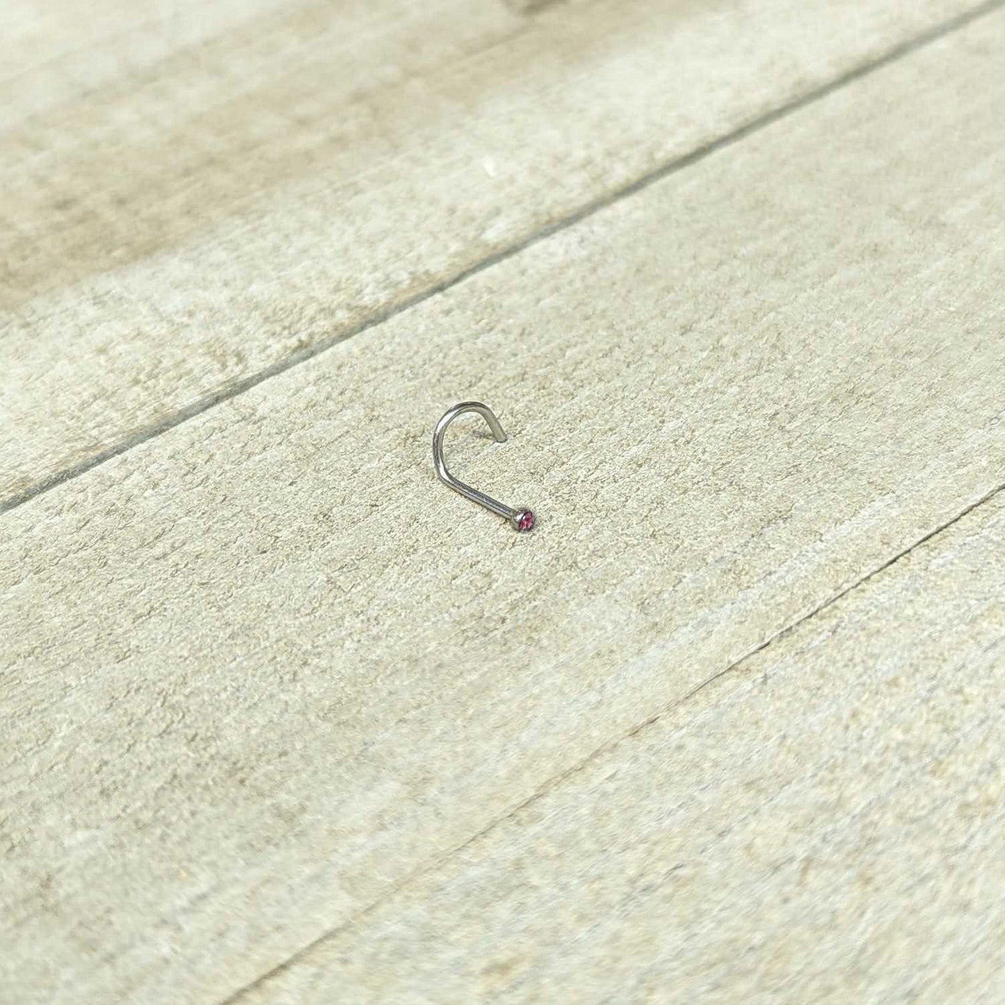 20G Stainless Steel Pink Gem Micro Nose Ring Twister