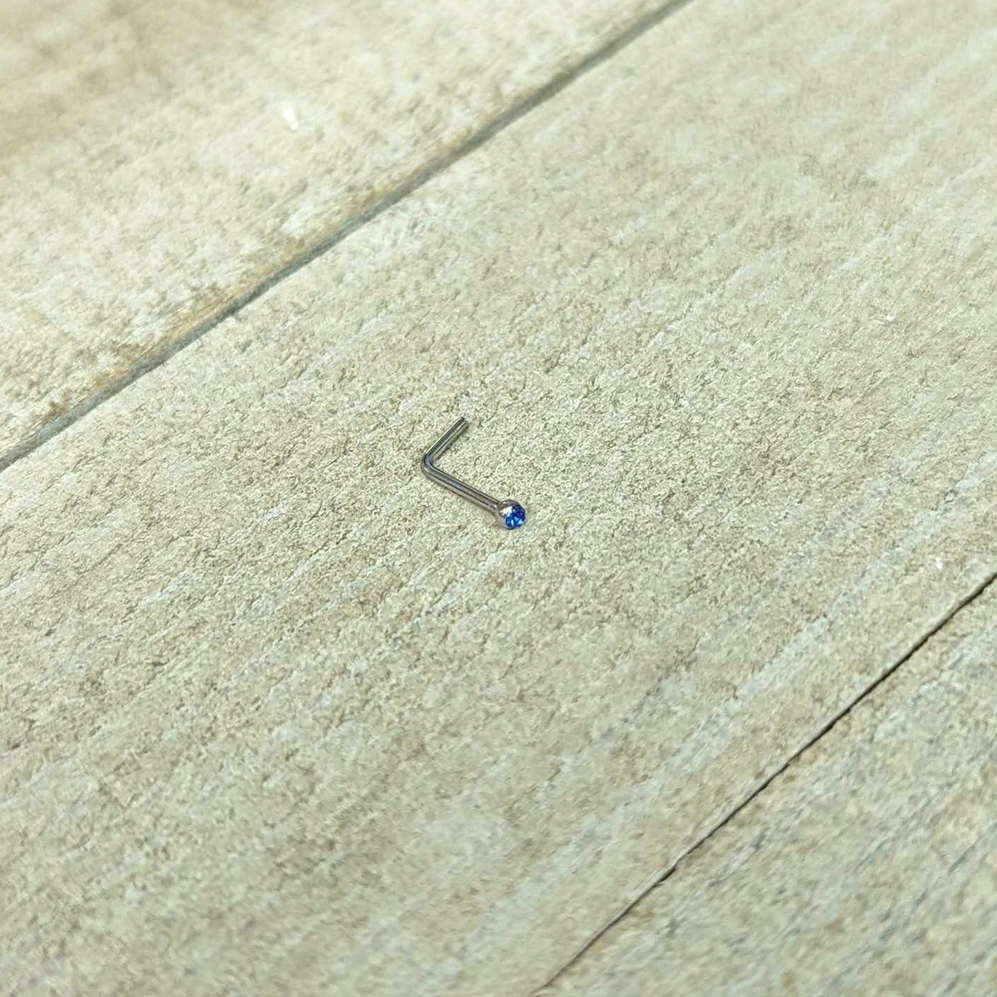 20G Stainless Steel Sapphire Blue Gem Micro Nose Ring L-Shaped