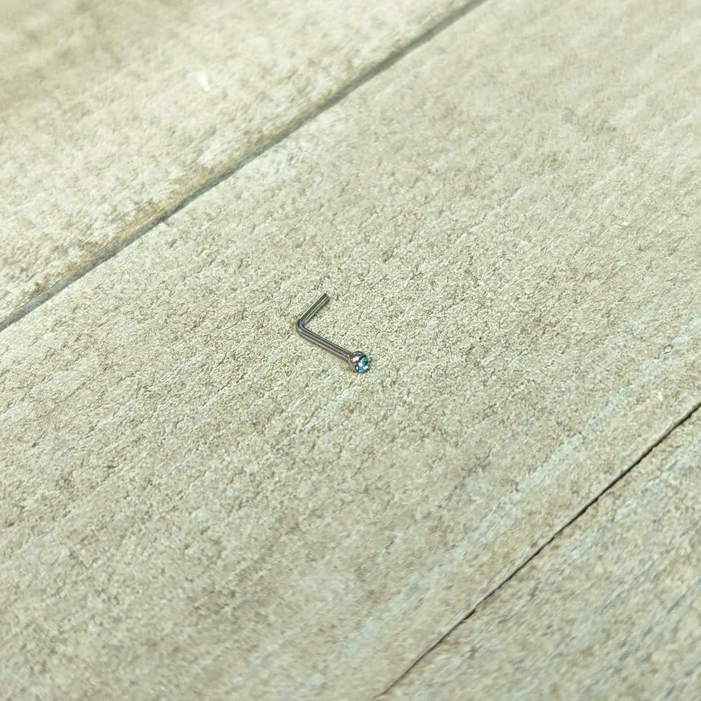 20G Stainless Steel Light Blue Gem Micro Nose Ring L-Shaped