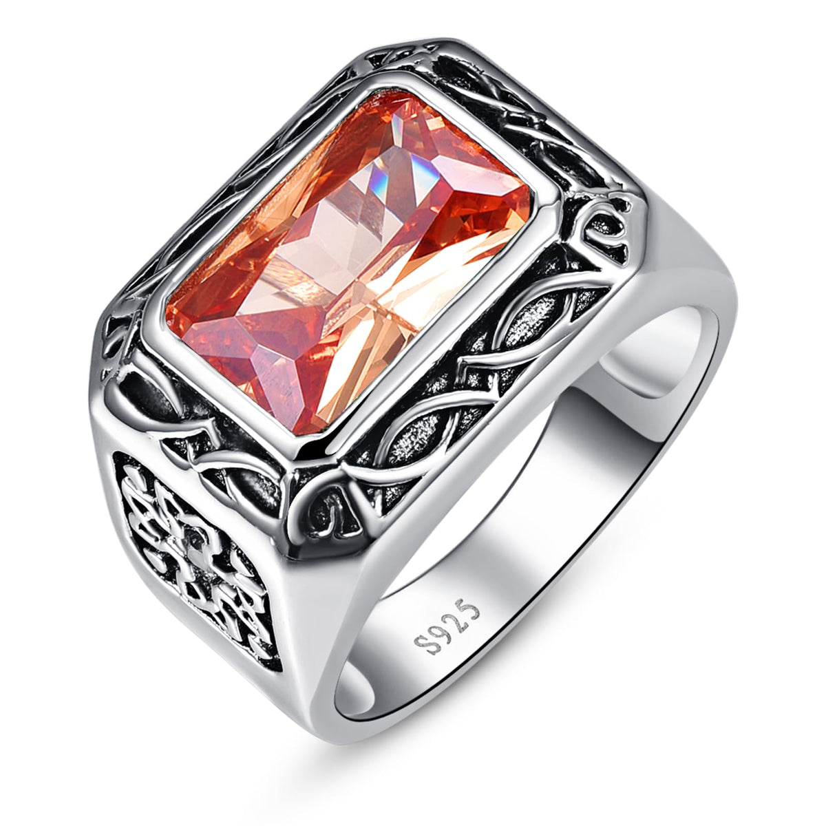 Yaresul Mens Morganite Ring Morganite Ring for Men 925 Sterling Silver Rings for Men Anillos Para Hombres Mens Wedding Ring Mens Gemstone Engagement Band Size 6