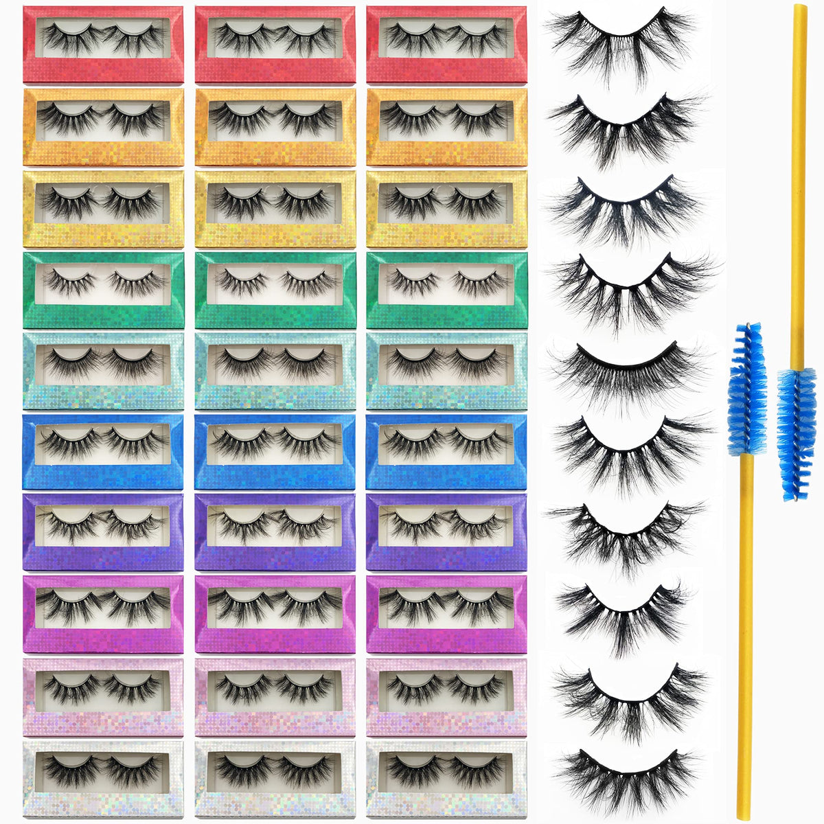 Elegant Faux Mink Multipack Lashes with Brush, 30 Pairs, 10 Styles