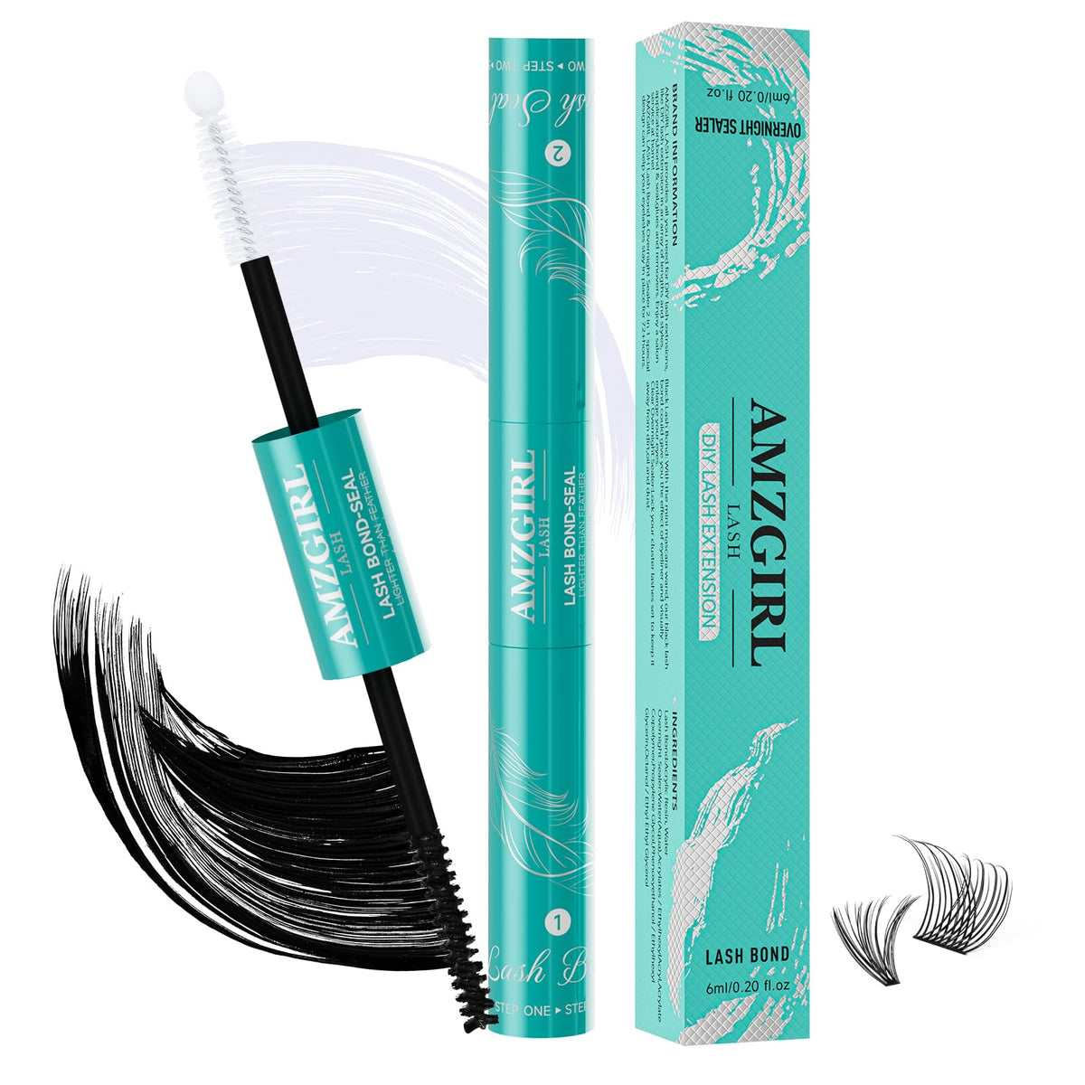 Lash Bond and Seal Eyelash Cluster Glue House of Lash Clusters Mascara Wand Glue 12ml Long Lasting 72 Hours Black Cluster Lash Glue + Lash Seal 2 in 1 Lash Clusters at Home(12ml)