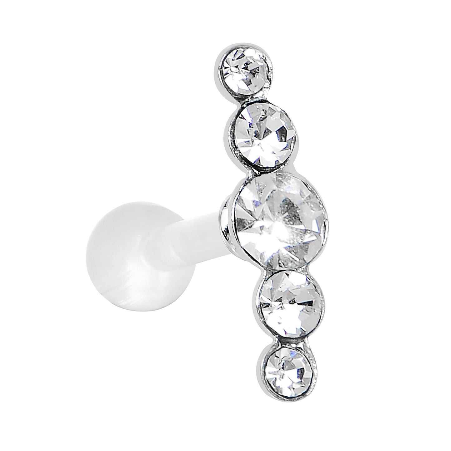 White Acrylic 925 Silver Clear Gem Left Cartilage Earring
