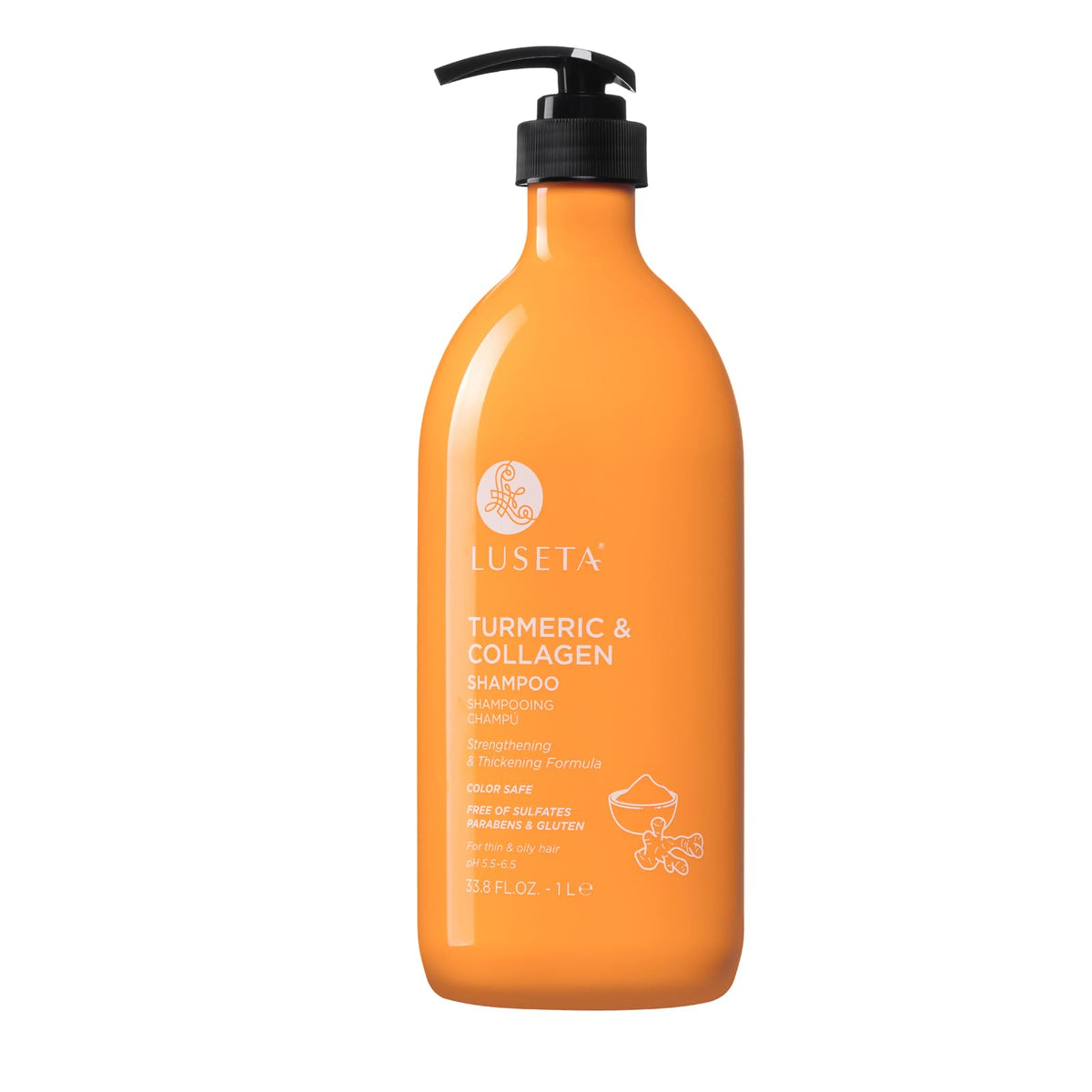 Luseta Hair Growth Shampoo with Turmeric & Collagen Thickening Hair Volumizing Shampoo for Women and Men Thinning or Oil Hair Color Safe Shampoo for Treated Hair Sulfate and Parabens Free 33.8Oz