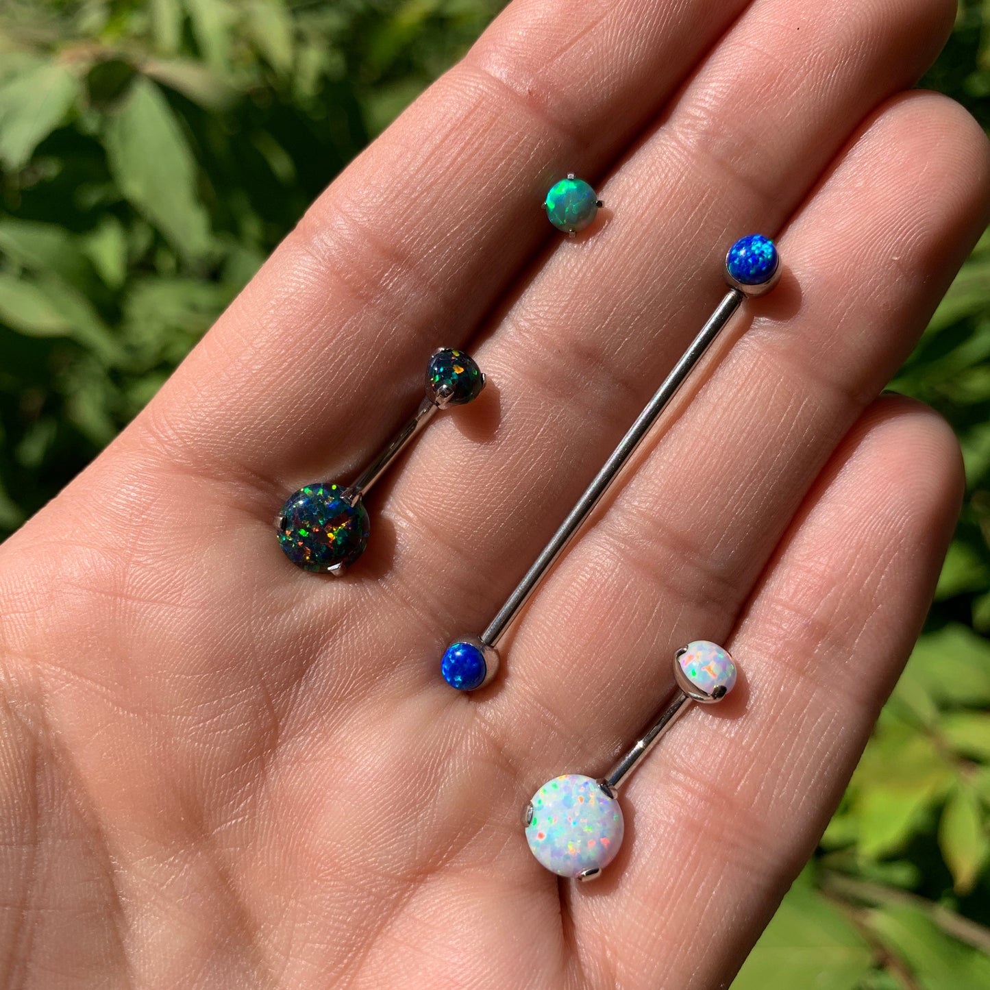 White Synthetic Opal Grade 23 Titanium Internal Thread Duo Belly Ring