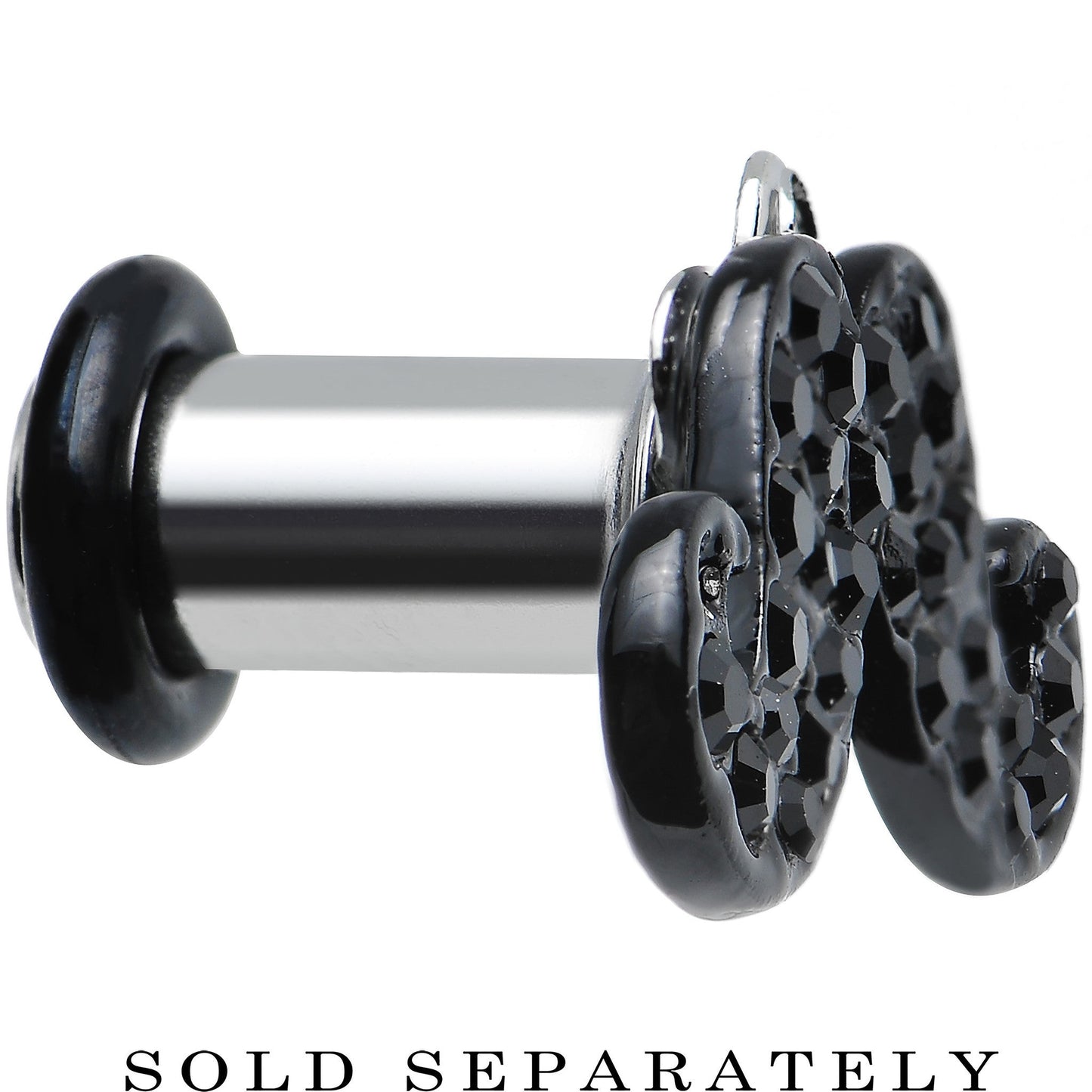 4G Black Gem Paved Fancy Mustache Single Flare Steel Plug