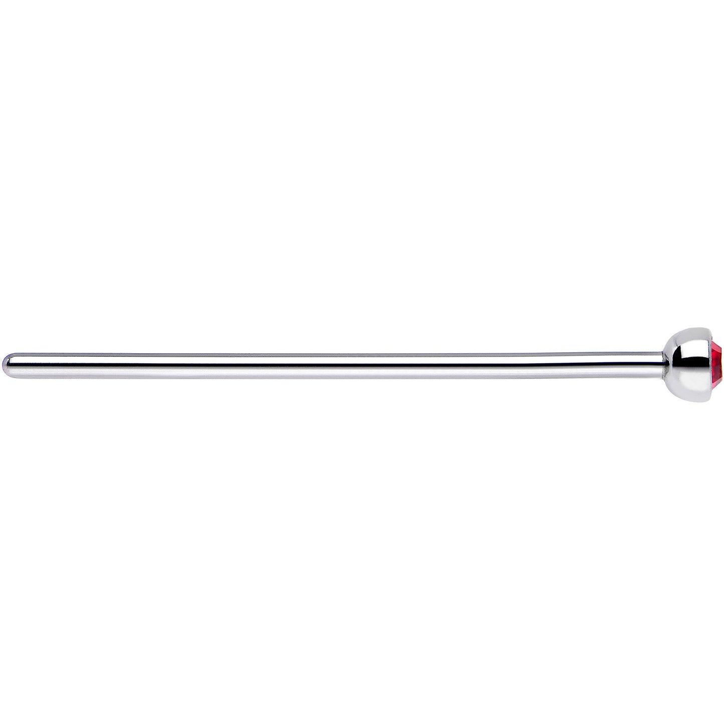 20G 3/4 Red CZ Steel Straight Fishtail Nose Ring 2mm